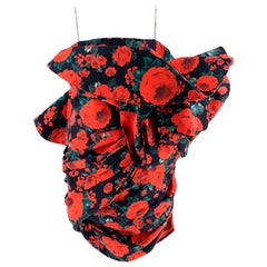 Magda Butrym Red & Black Silk Rose Mini Dress with Strass Straps - Size US4