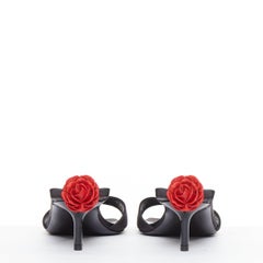 MAGDA BUTRYM red floral black satin embellished mid mule heels EU37.5