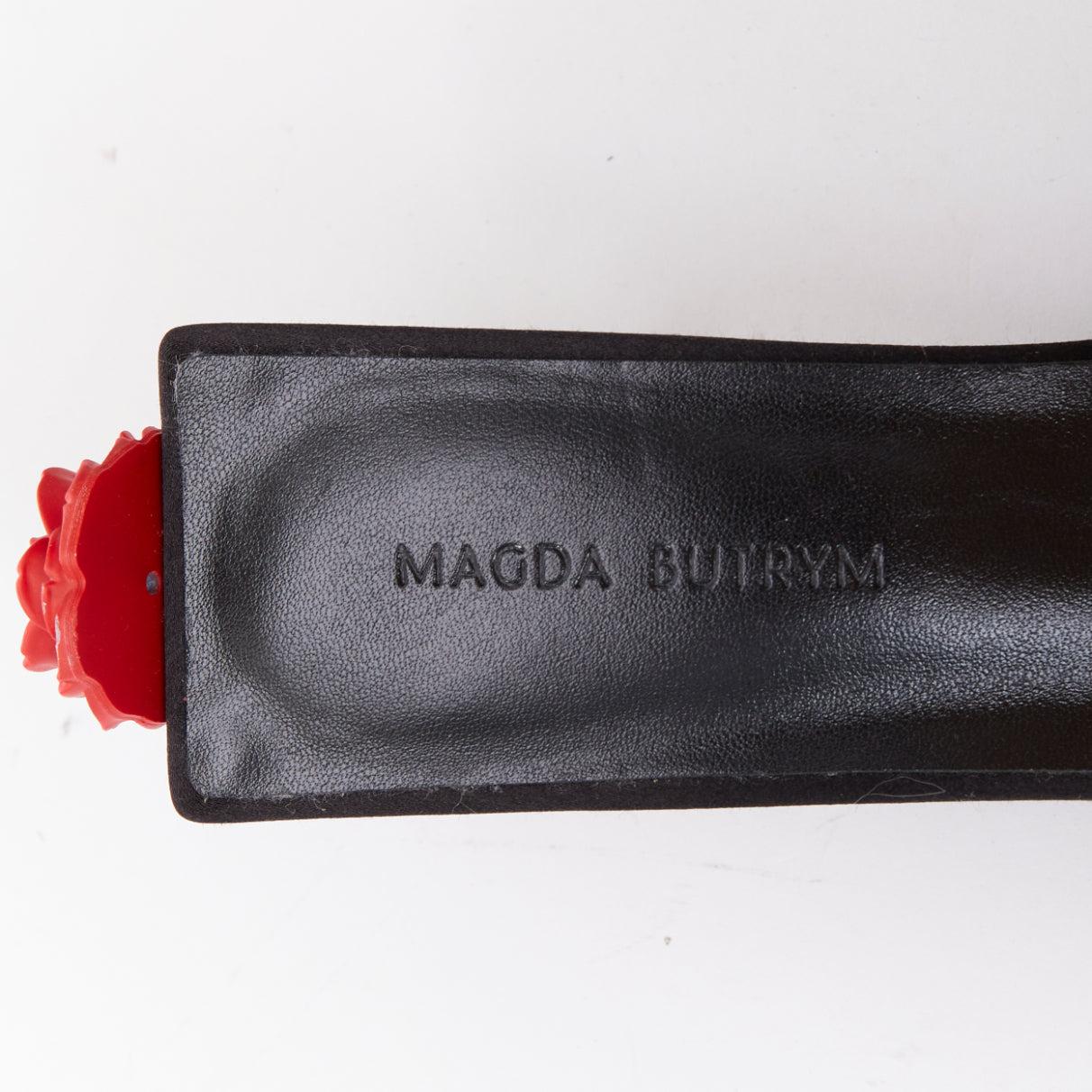 MAGDA BUTRYM rouge floral noir satin embelli talons mules EU37.5 en vente 4