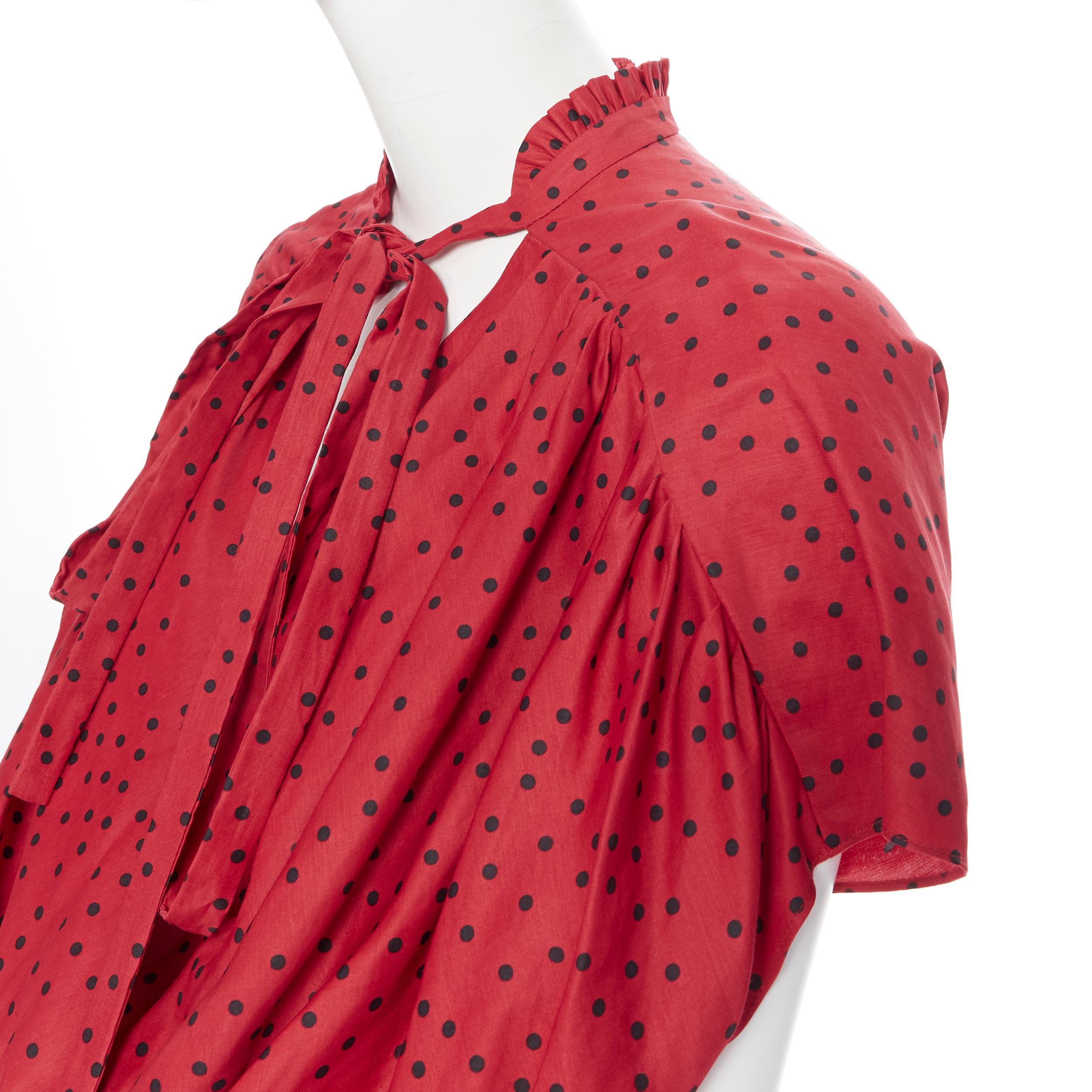 Women's MAGDA BUTRYM red linen blend red polka dot bubble top draped mini dress Fr34