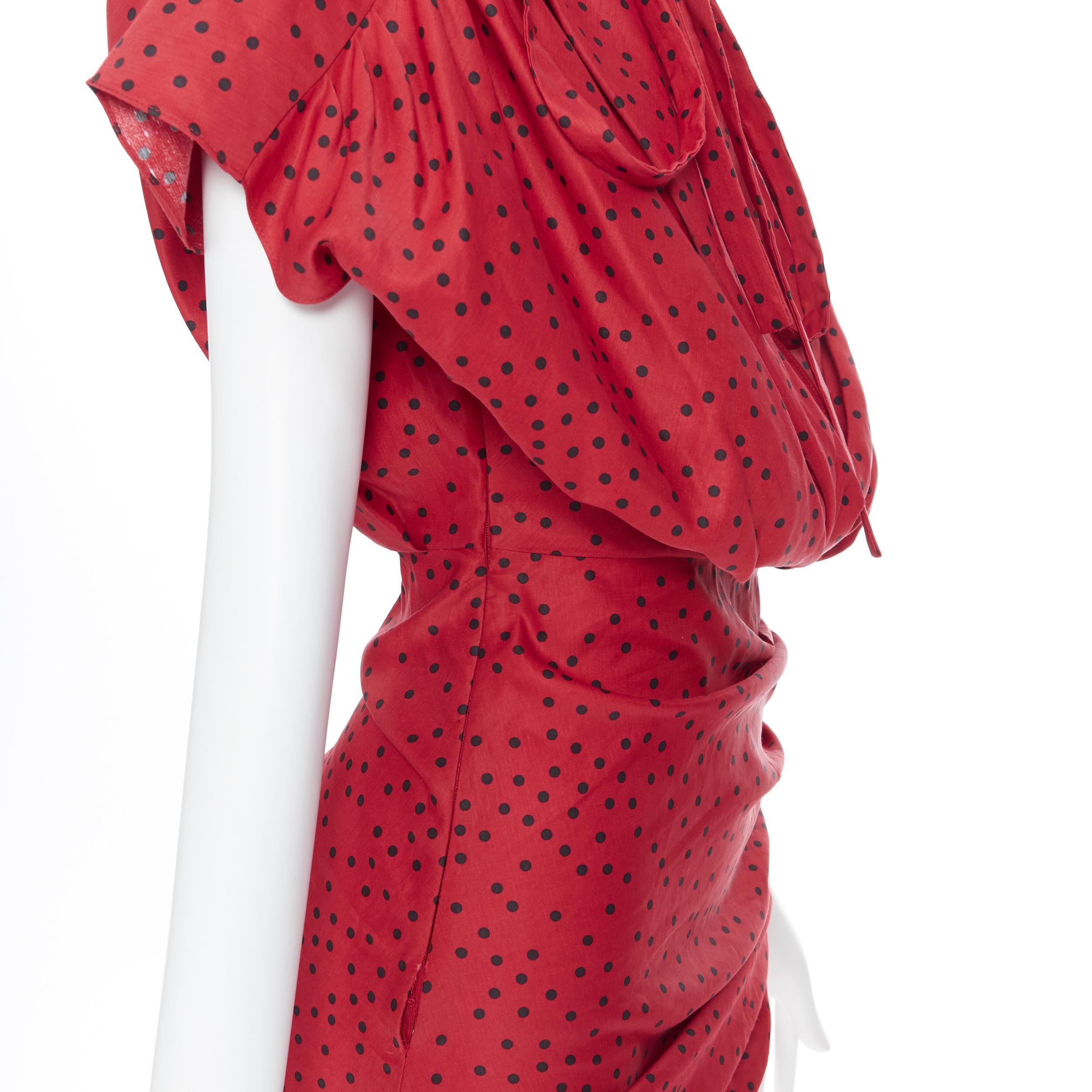 MAGDA BUTRYM red linen blend red polka dot bubble top draped mini dress Fr34 1