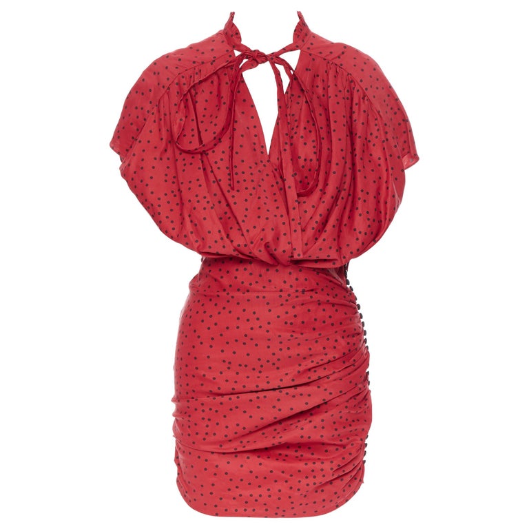 MAGDA BUTRYM red linen blend red polka dot bubble top draped mini dress ...