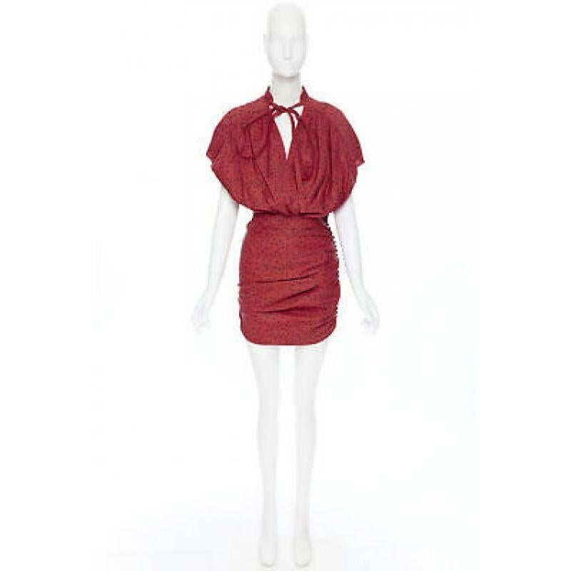 MAGDA BUTRYM red linen blend red polka dot bubble top draped mini dress FR34 XS 2
