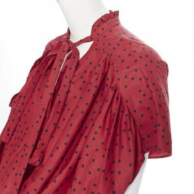 MAGDA BUTRYM red linen blend red polka dot bubble top draped mini dress FR34 XS In Good Condition In Hong Kong, NT