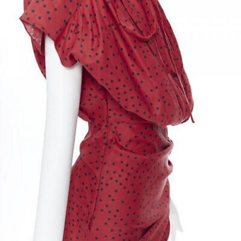 Women's MAGDA BUTRYM red linen blend red polka dot bubble top draped mini dress FR34 XS