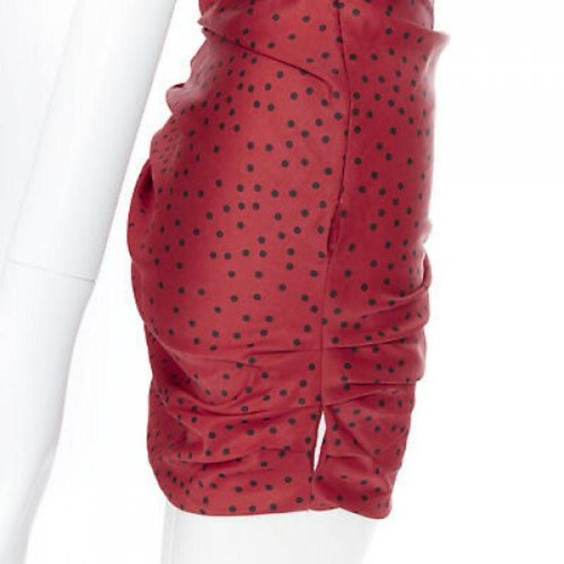 MAGDA BUTRYM red linen blend red polka dot bubble top draped mini dress FR34 XS 1