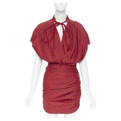 MAGDA BUTRYM red linen blend red polka dot bubble top draped mini dress FR34 XS