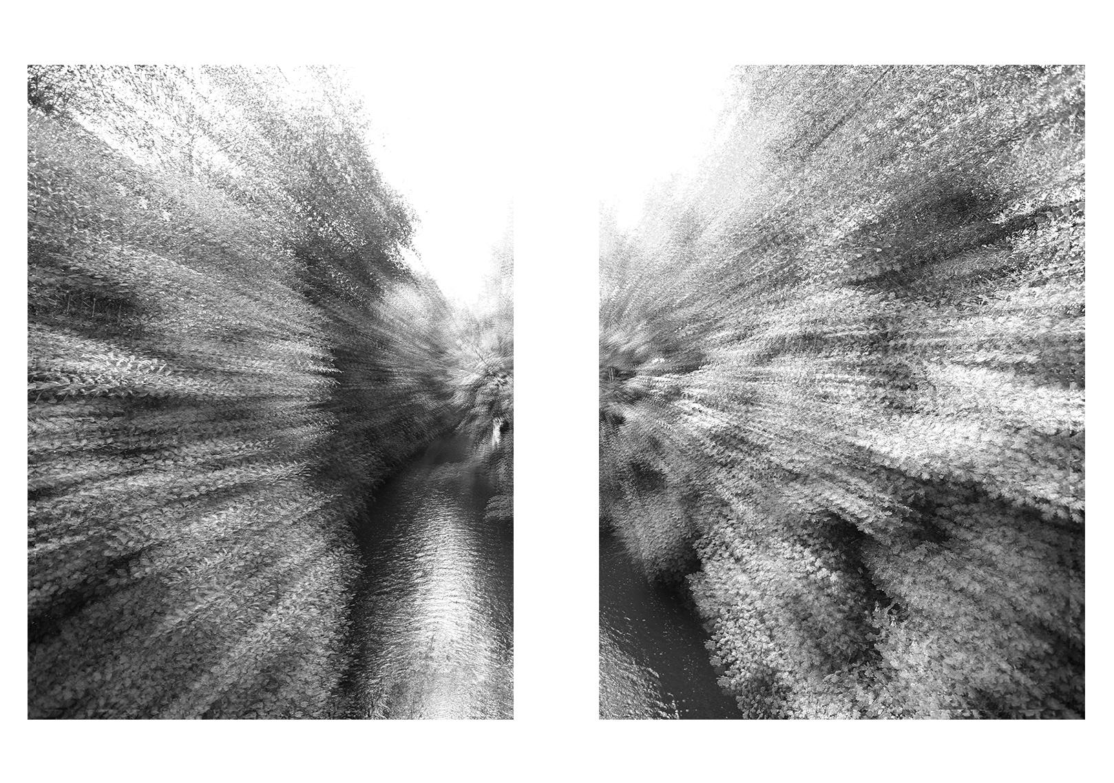 Magda Von Hanau Black and White Photograph - River Prague 3 Diptych, Abstract architectural limited edition color photograph