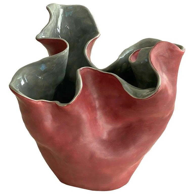 Set of two Visceral Red and Gray , One of a kind Sculpture vase 2