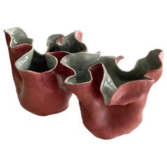 Set of two Visceral Red and Gray , One of a kind Sculpture vase