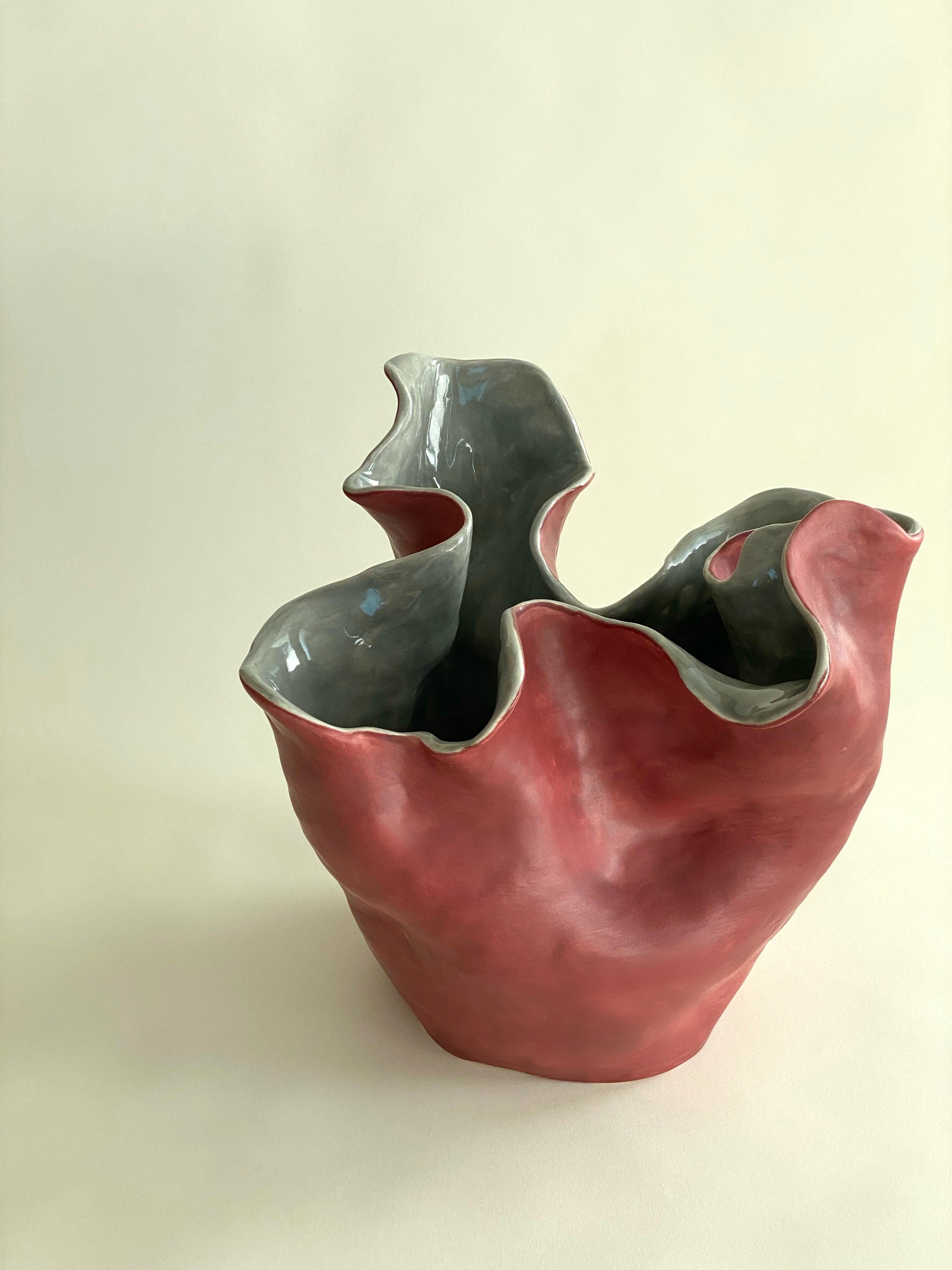 Visceral I, Red and grey. Glaze ceramic sculpture - Contemporary Sculpture by Magda Von Hanau