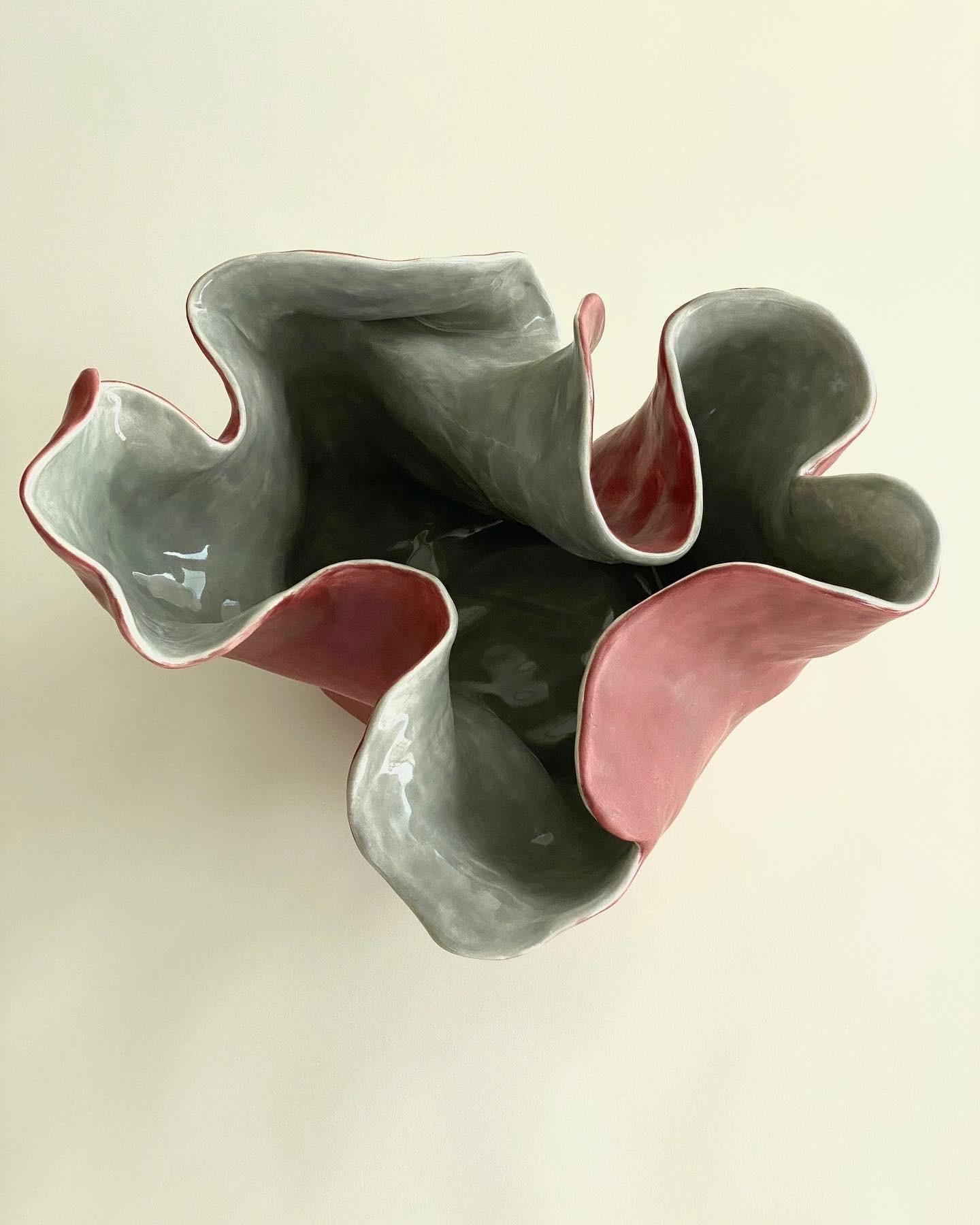 Visceral Red Gray II, Clay Sculpture with Glass Glaze - Brown Abstract Sculpture by Magda Von Hanau