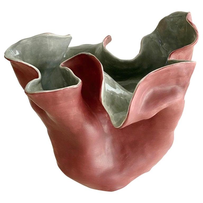 Visceral Red Gray II, Clay Sculpture with Glass Glaze