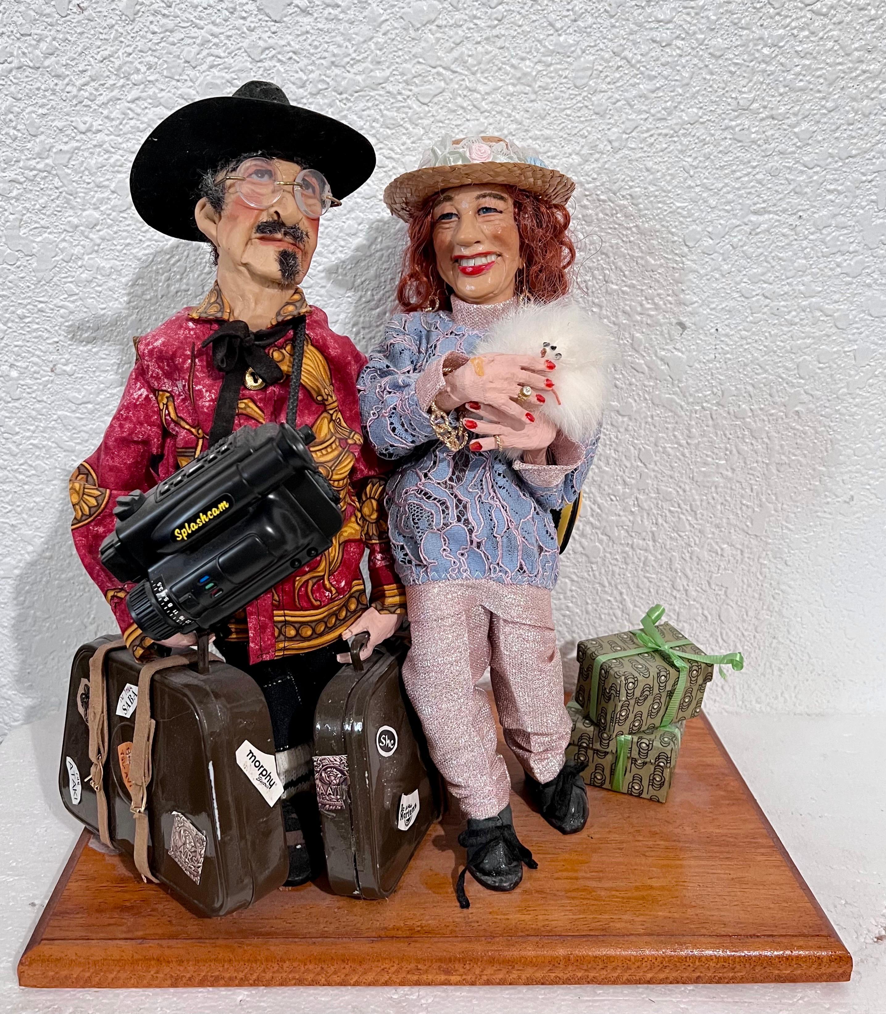 Hungarian Israeli Tourists Diorama Folk Art Doll Judaica Sculpture Magda Watts For Sale 1