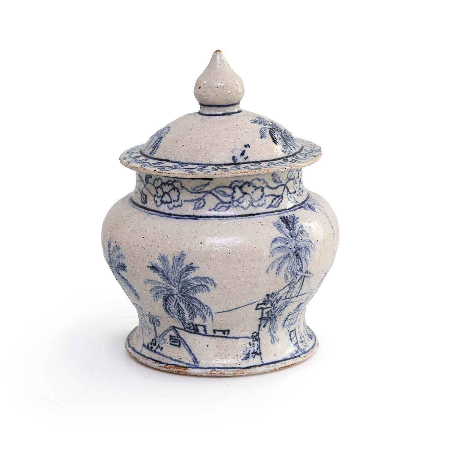 Lidded Venice Beach Motif Jar by Magdalena Frimkess (INV# NP3997)