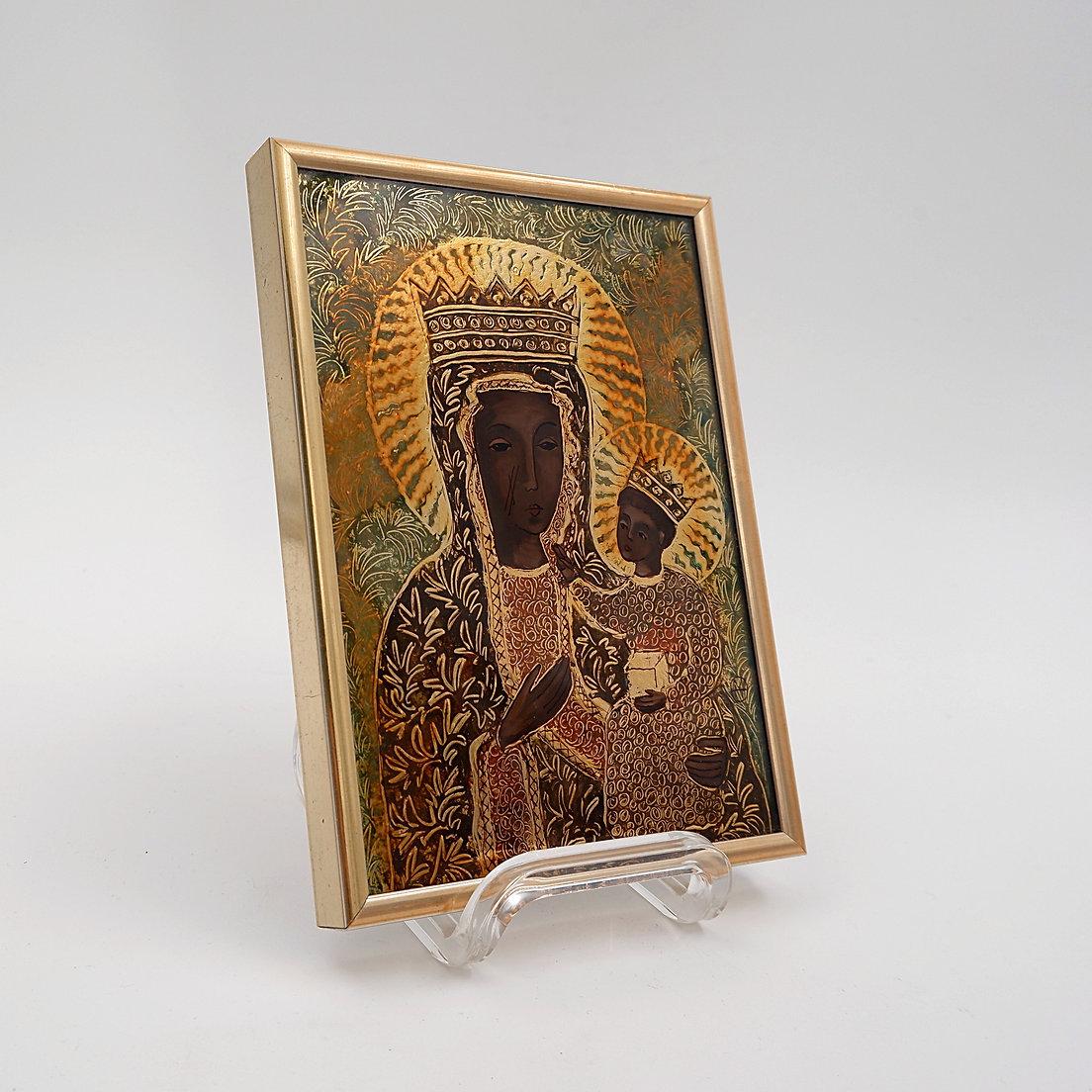 Magdalena Hniedziewicz - Madonna nera di Czestochowa
Polonia icona Cattolica - Madonna Nera
Misure: 13,5cmx18,5cm 
Usura coerente con l'età e l'uso.