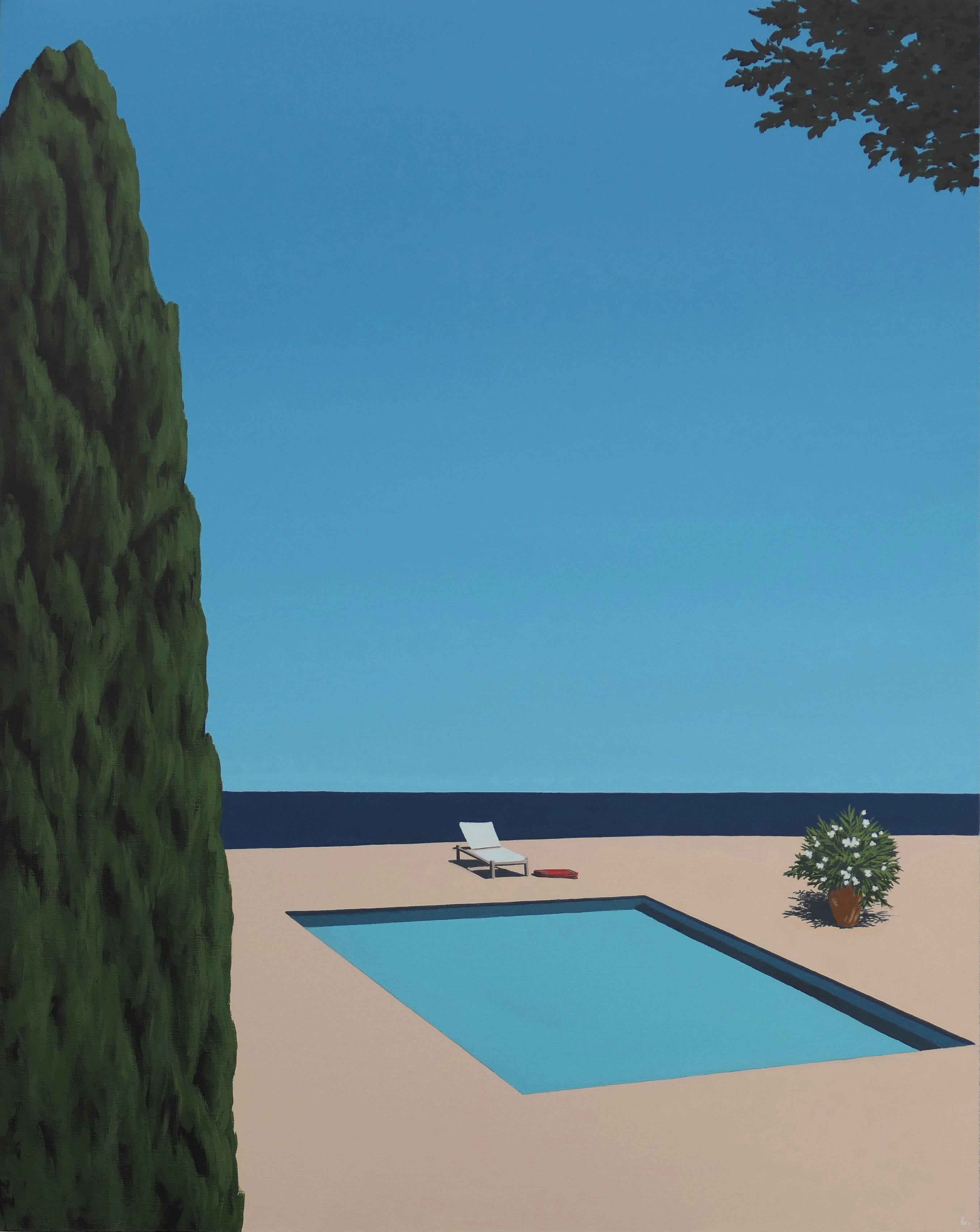 Figurative Painting di Magdalena Laskowska - Una piscina con vista - dipinto di paesaggio