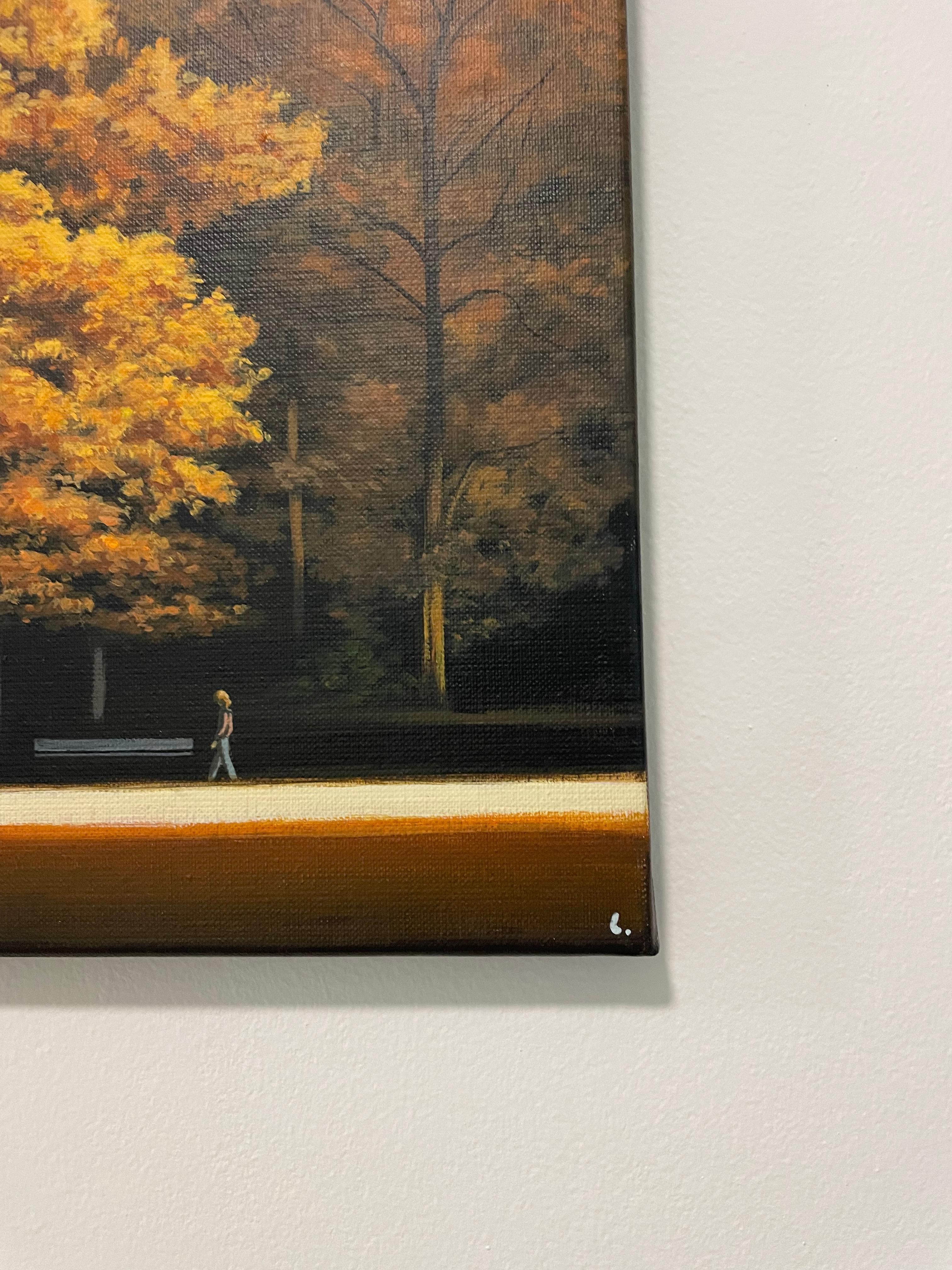 Paisaje de otoño - pintura de paisaje - Figurative Painting Beige de Magdalena Laskowska
