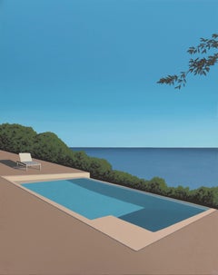 Soirée au bord de la piscine - peinture de paysage