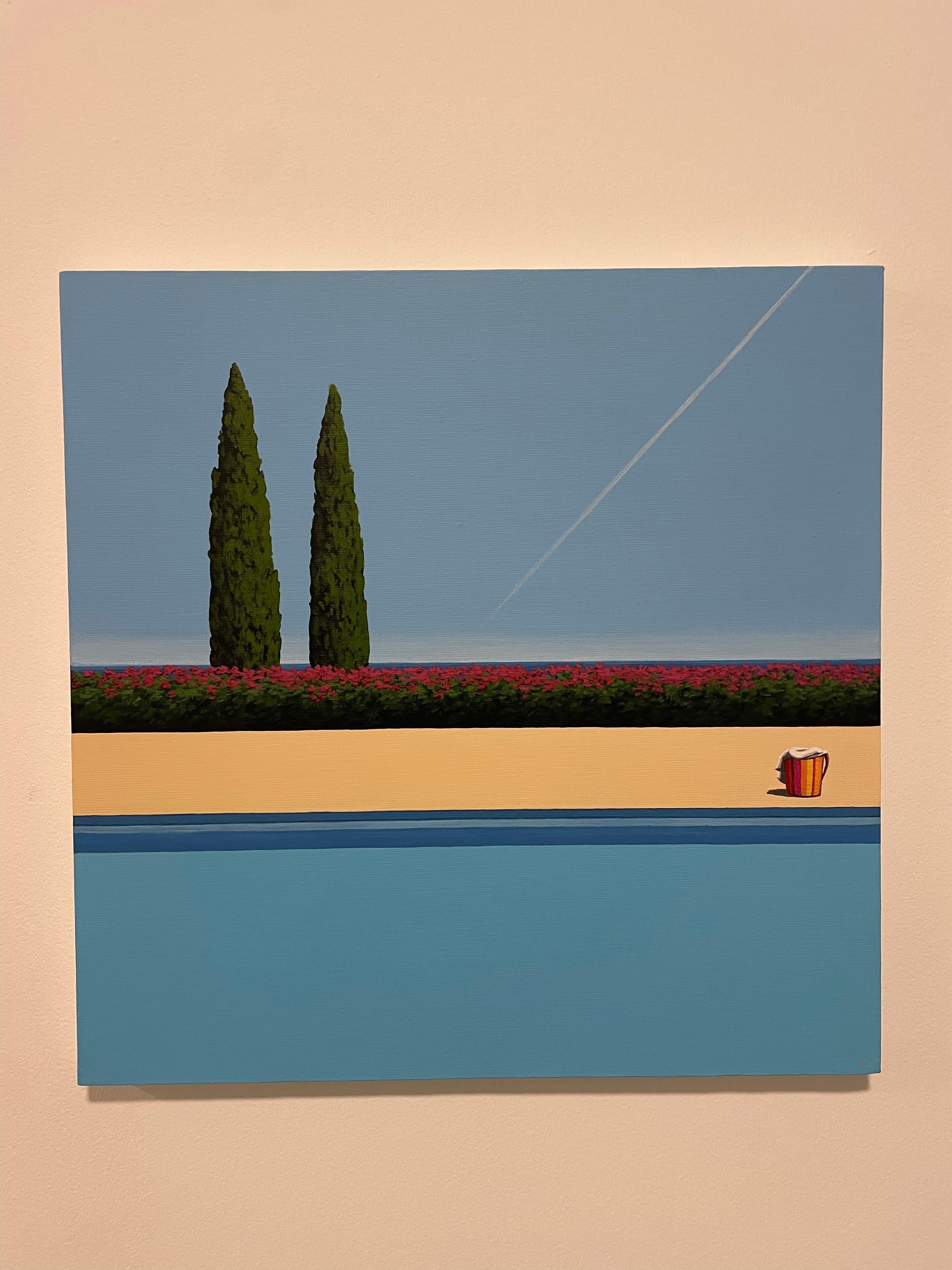 Avvistamento di un aereo in piscina - pittura di paesaggio - Painting di Magdalena Laskowska