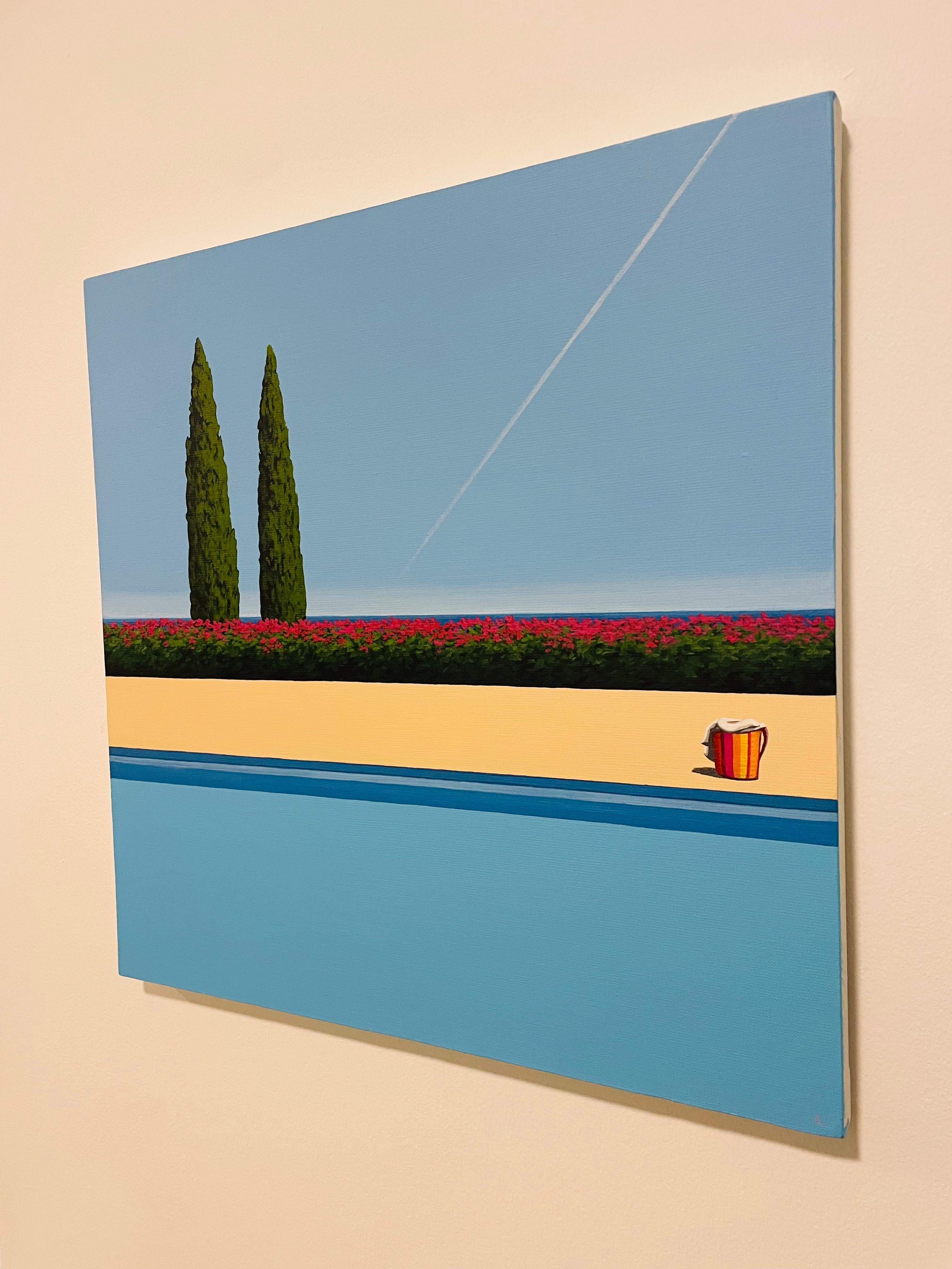 Avvistamento di un aereo in piscina - pittura di paesaggio - Painting Contemporaneo di Magdalena Laskowska