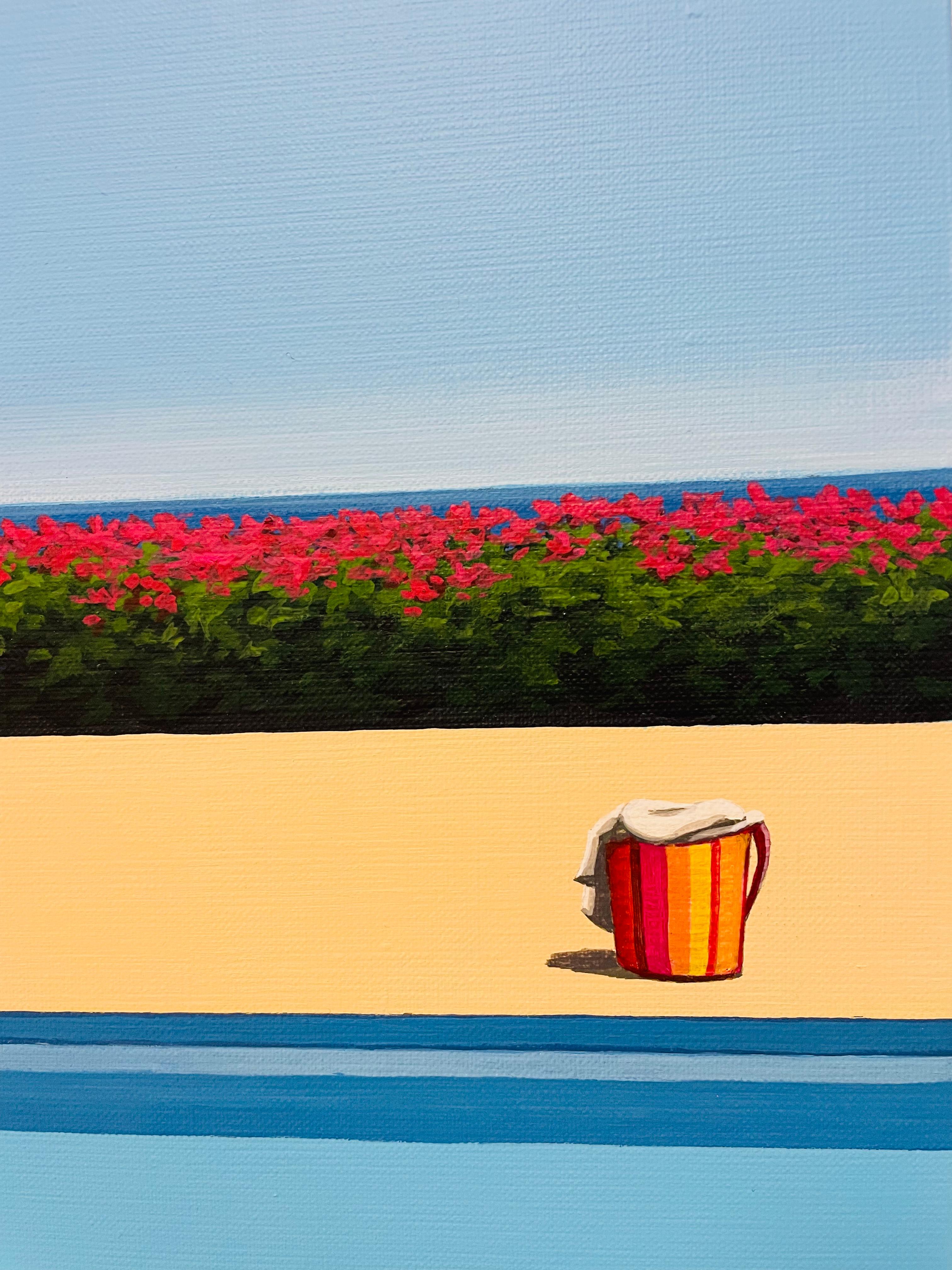 Avvistamento di un aereo in piscina - pittura di paesaggio in vendita 1