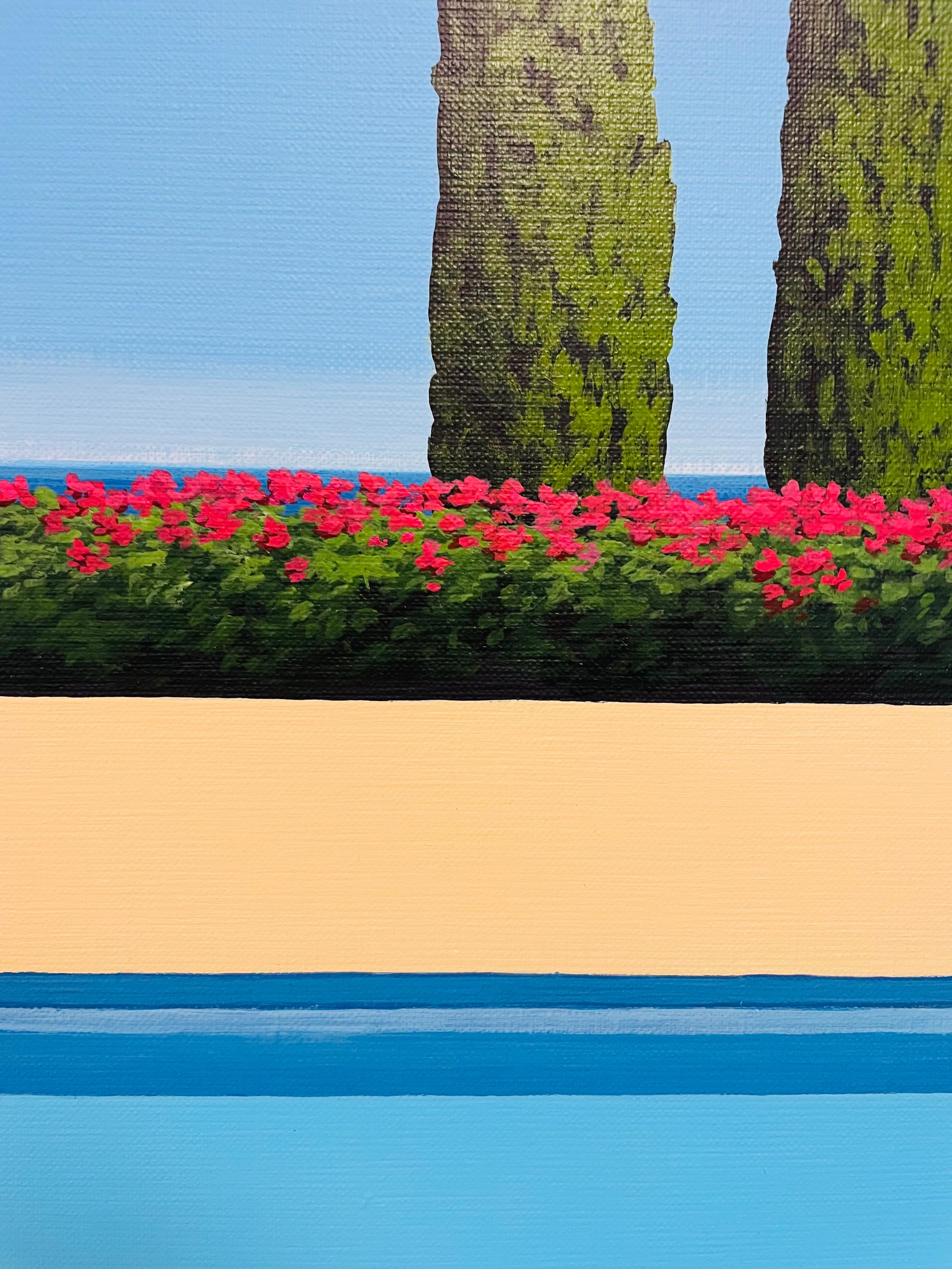 Avvistamento di un aereo in piscina - pittura di paesaggio in vendita 3