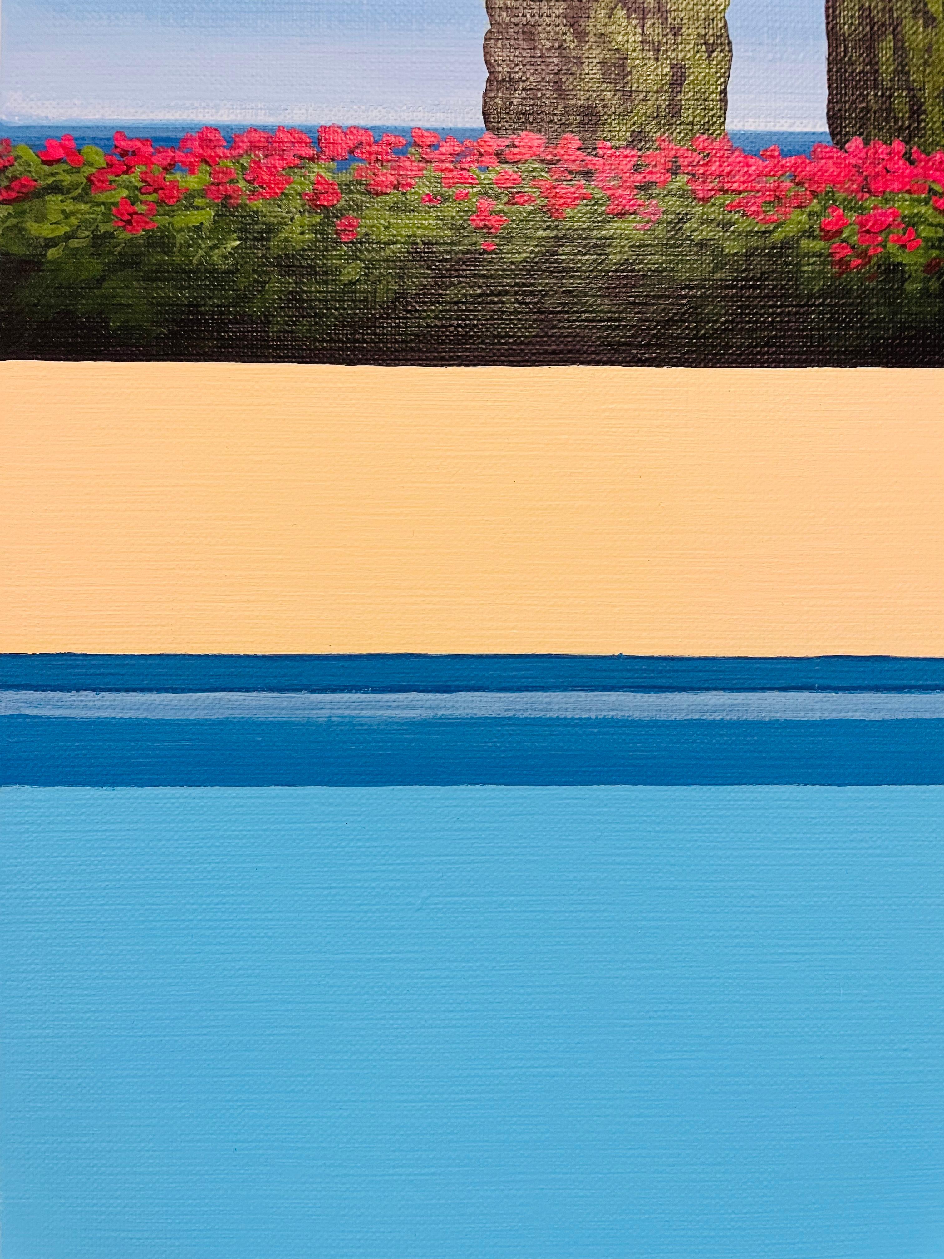 Avvistamento di un aereo in piscina - pittura di paesaggio in vendita 4