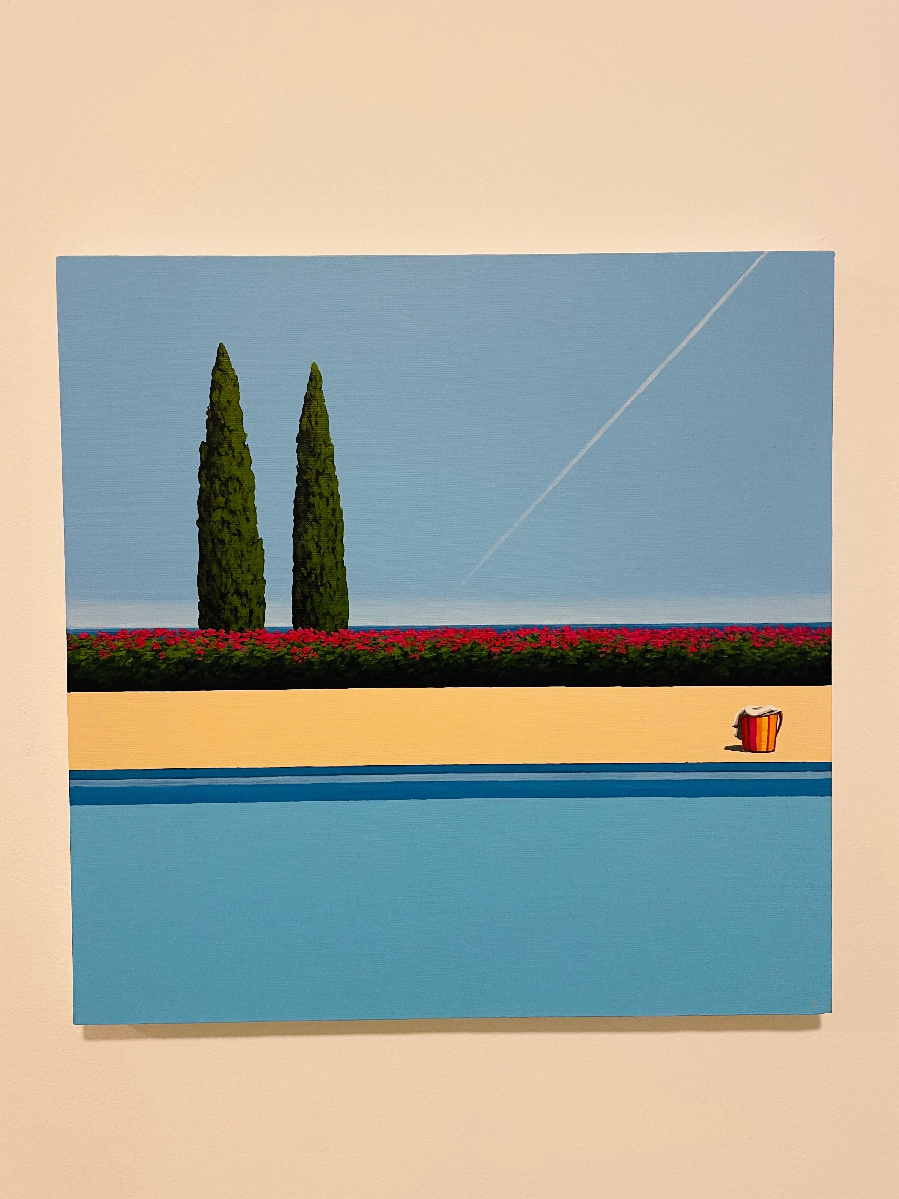 Figurative Painting di Magdalena Laskowska - Avvistamento di un aereo in piscina - pittura di paesaggio
