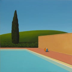 Play time by the pool (Le temps de jeu près de la piscine) - peinture de paysage