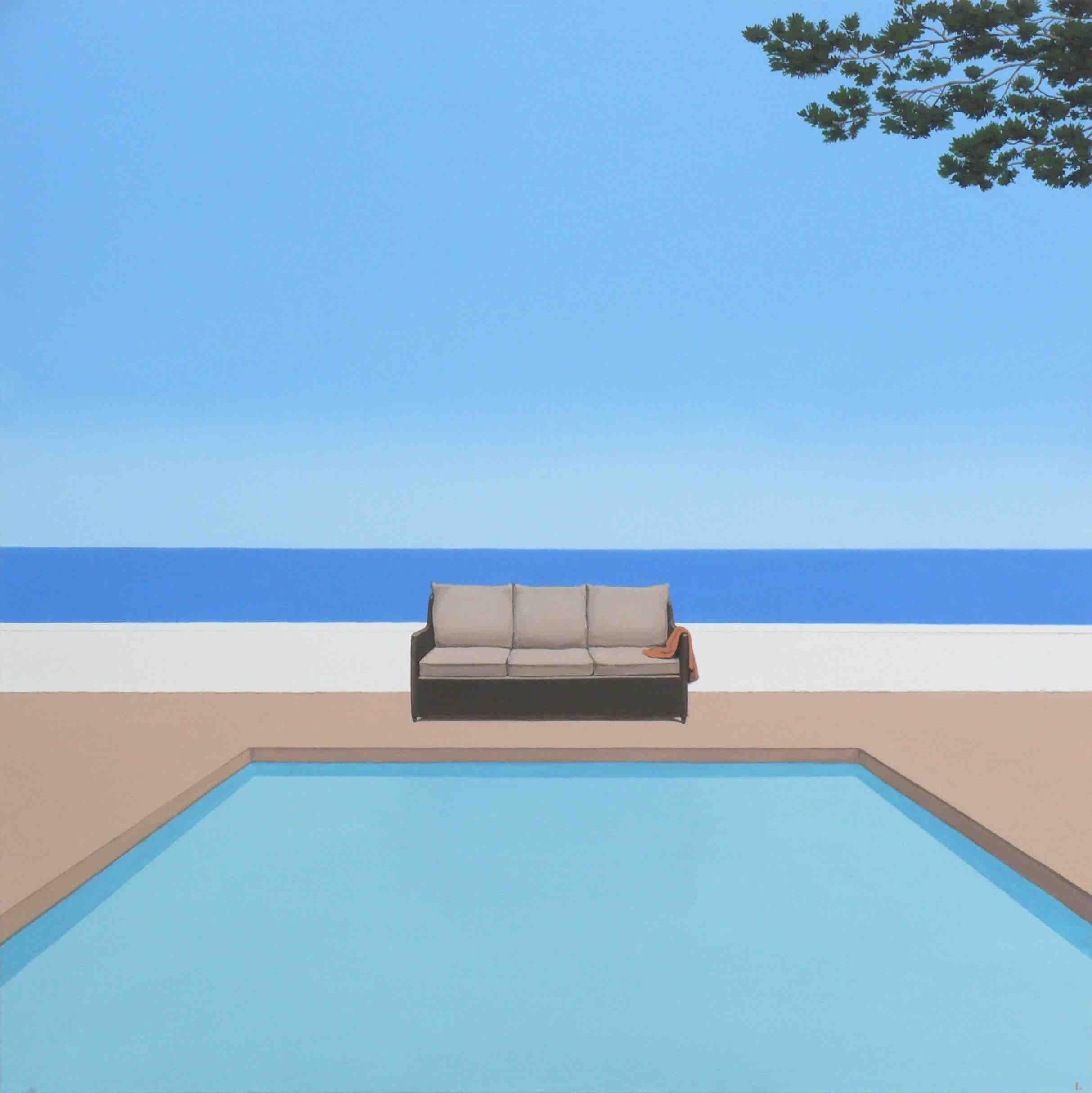 Magdalena Laskowska Figurative Painting - Pool by the ocean - landscape painting