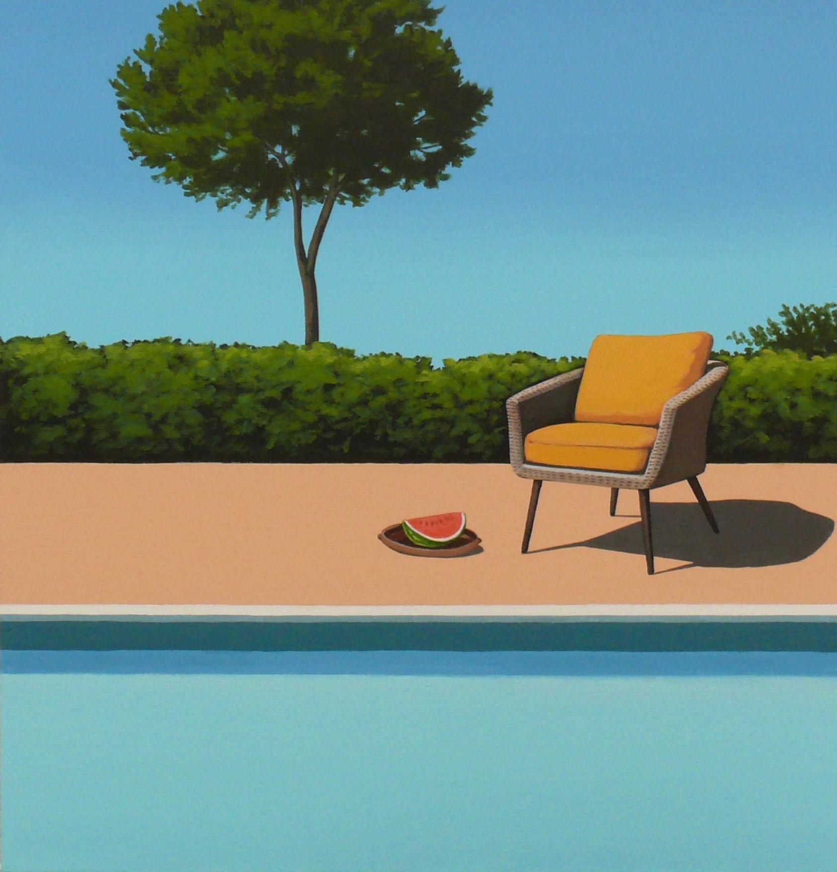 Watermelon by the pool - landscape painting - Painting by Magdalena Laskowska