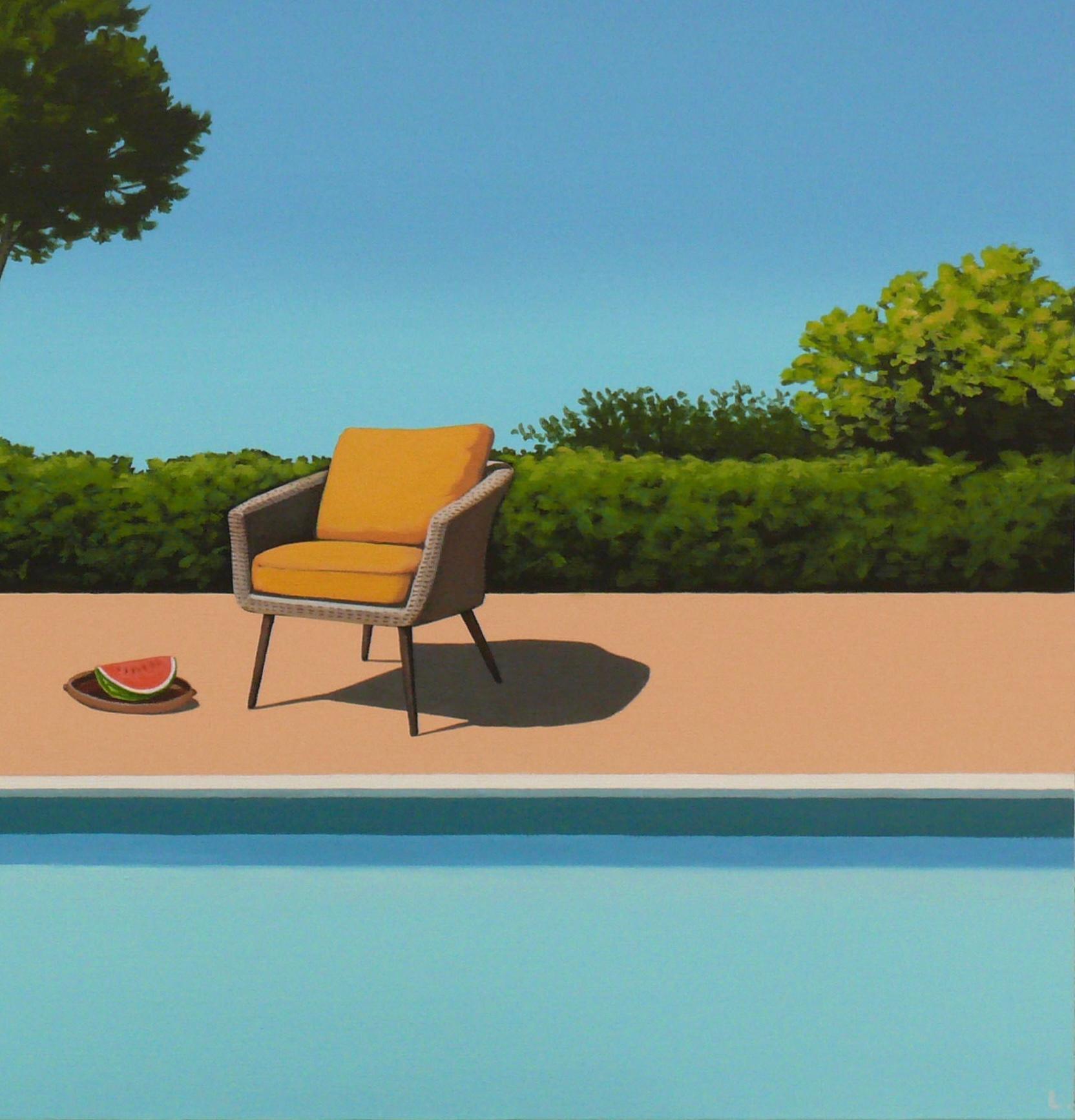 Watermelon by the pool - landscape painting - Contemporary Painting by Magdalena Laskowska