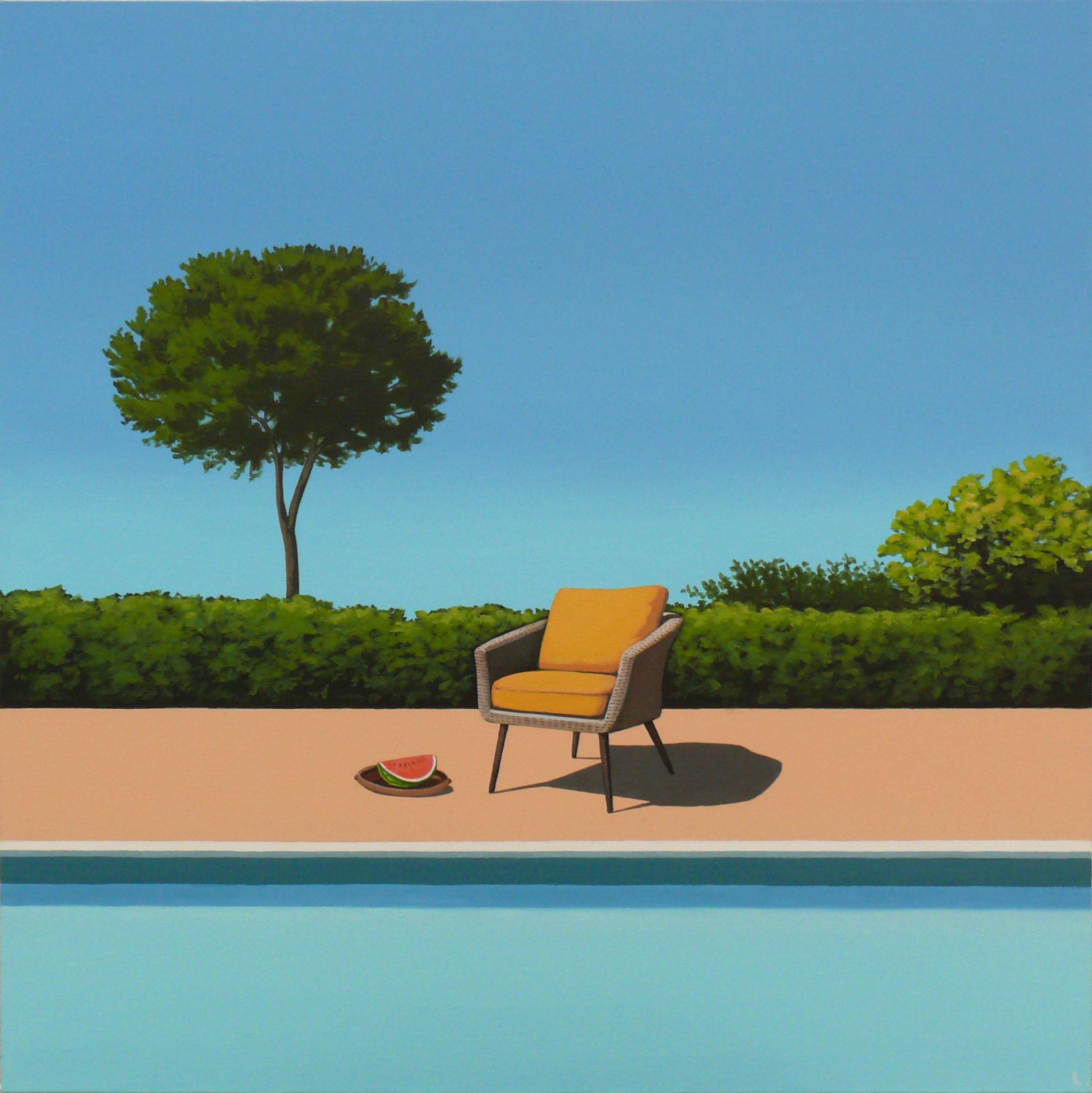 Magdalena Laskowska Landscape Painting - Watermelon by the pool - landscape painting