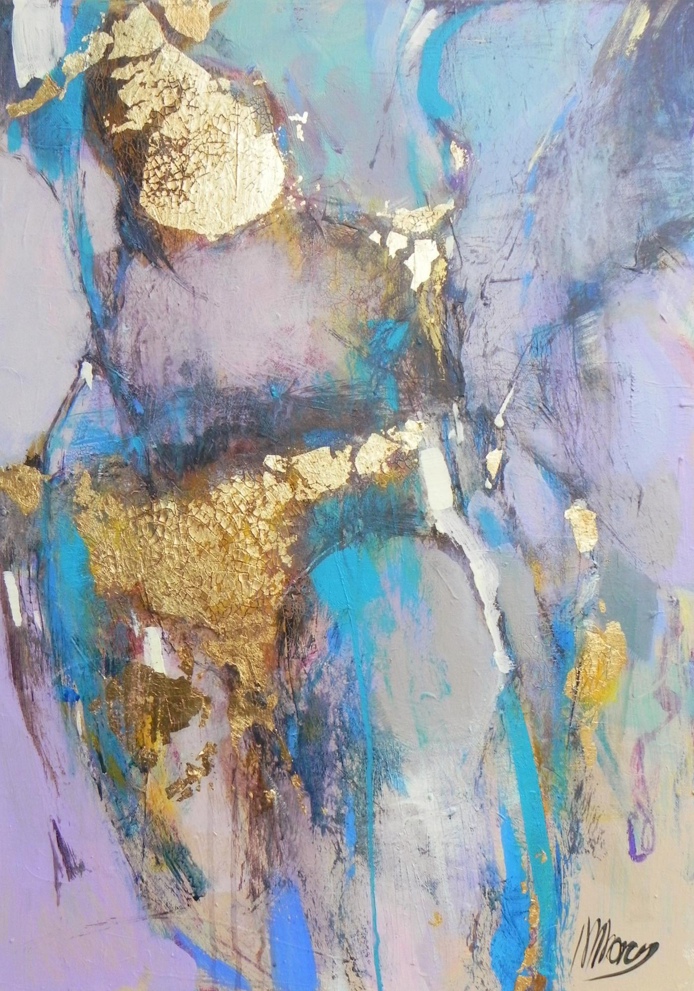 Elation, abstract purple, blue and gold mixed media painting – Mixed Media Art von Magdalena Morey