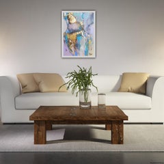 Elation, abstract purple, blue and gold mixed media painting