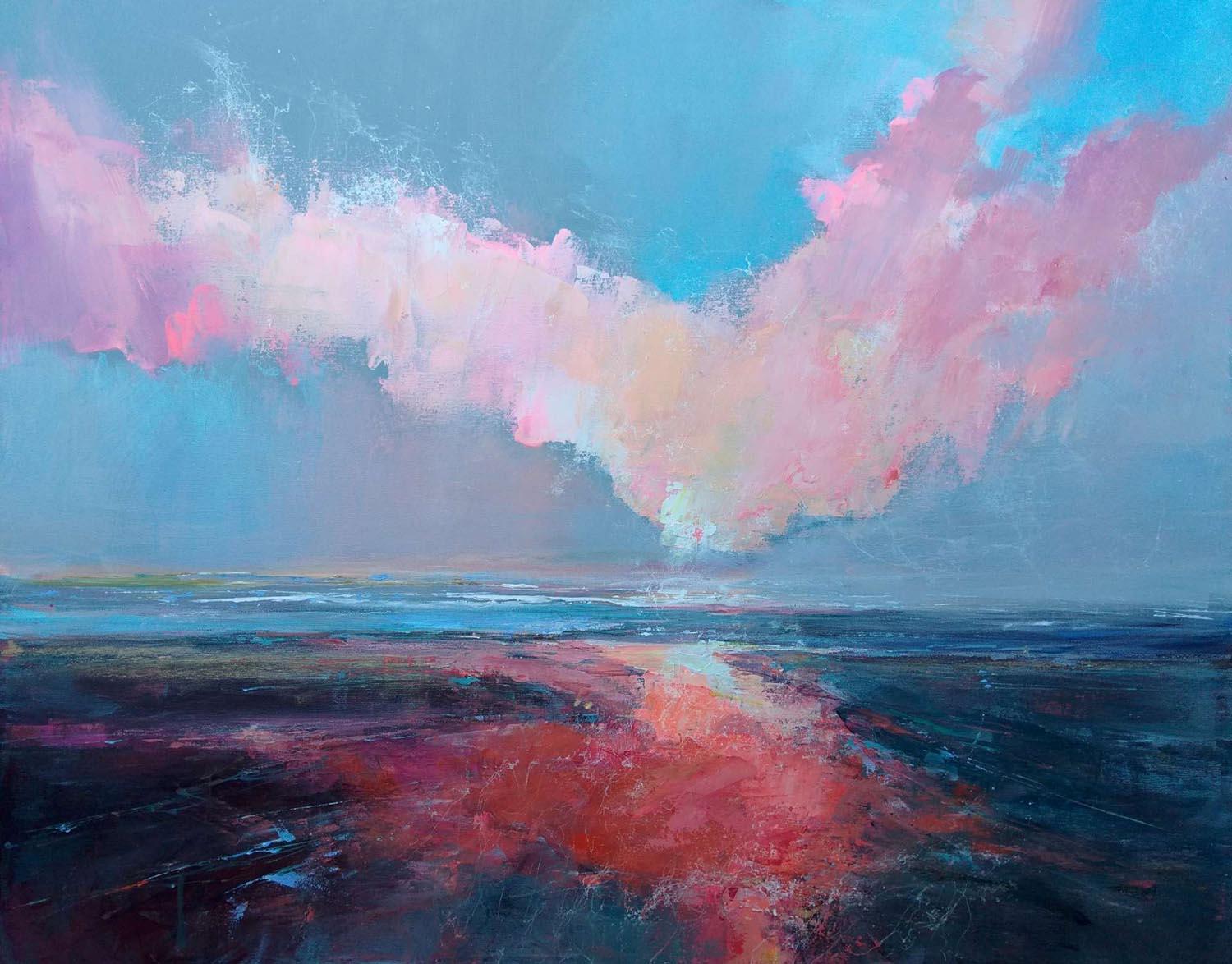 Fresh Perspectives 7, Blue and pink landscape painting – Painting von Magdalena Morey