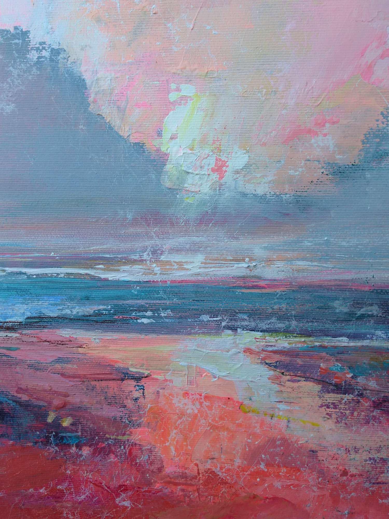Fresh Perspectives 7, Blue and pink landscape painting - Abstract Painting by Magdalena Morey
