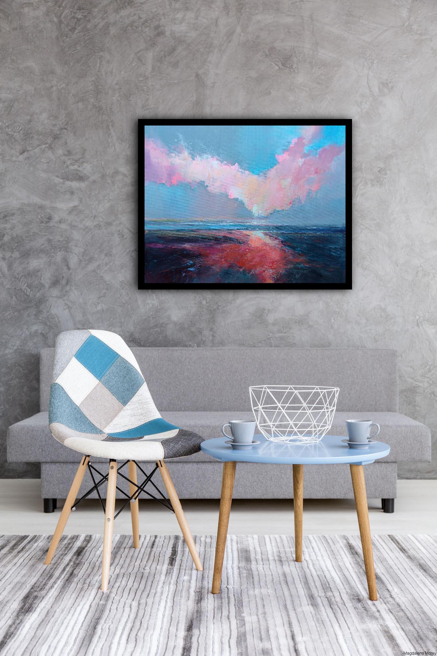 Magdalena Morey Abstract Painting – Fresh Perspectives 7, Blue and pink landscape painting