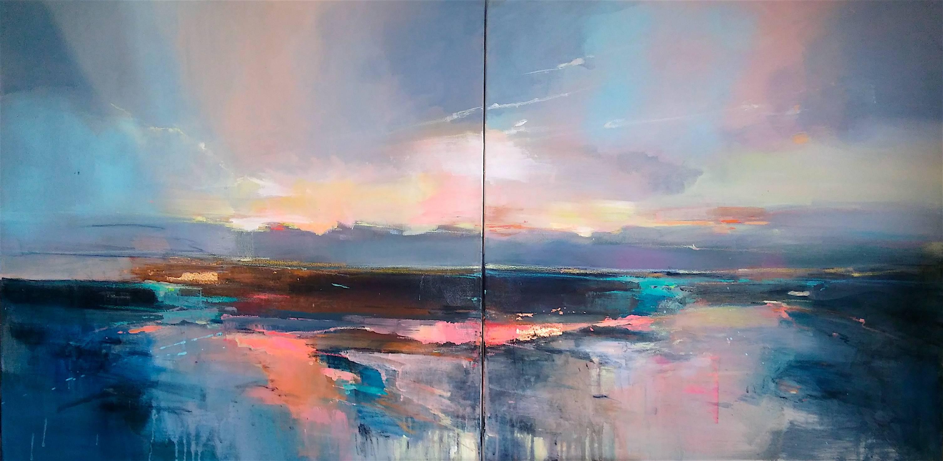Magdalena Morey Abstract Painting -   Abstract diptych seascape painting Contemporary Art 21st century