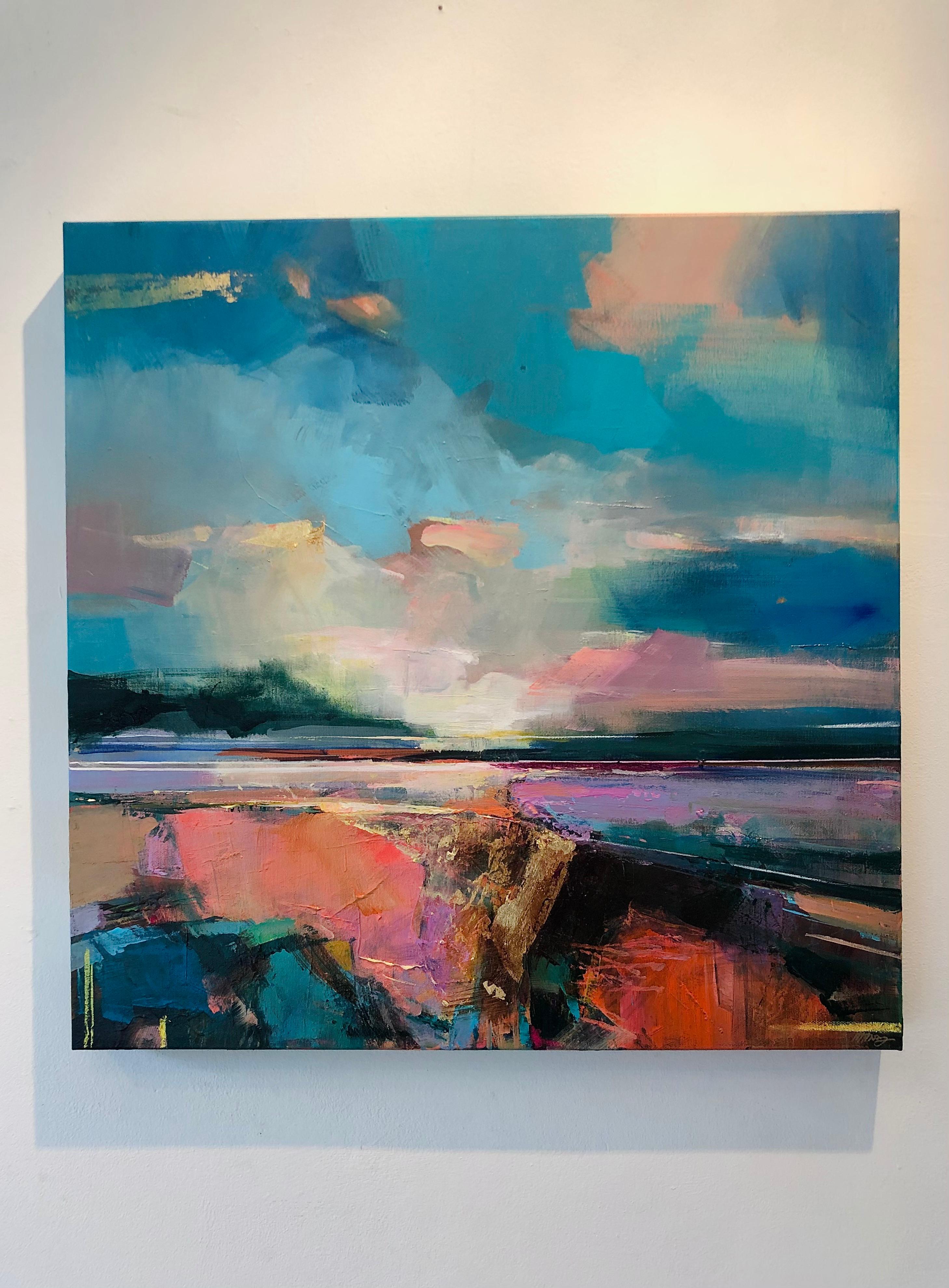 Lungo l'estuario 3 - opera d'arte astratta del mare a tecnica mista contemporanea - Painting di Magdalena Morey