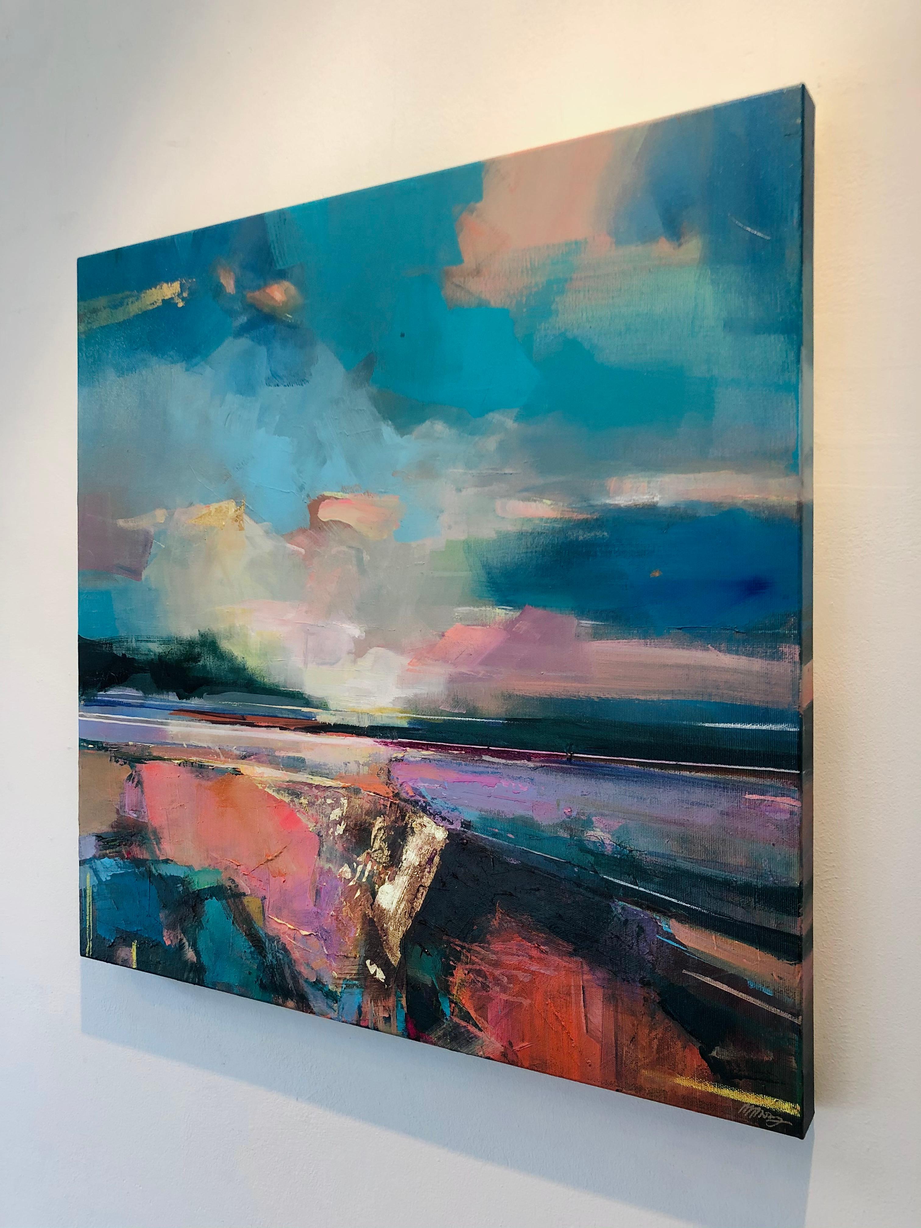 Lungo l'estuario 3 - opera d'arte astratta del mare a tecnica mista contemporanea - Painting Astratto di Magdalena Morey