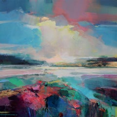 Along the Estuary 4  original abstract countryside seascape mixed media painting