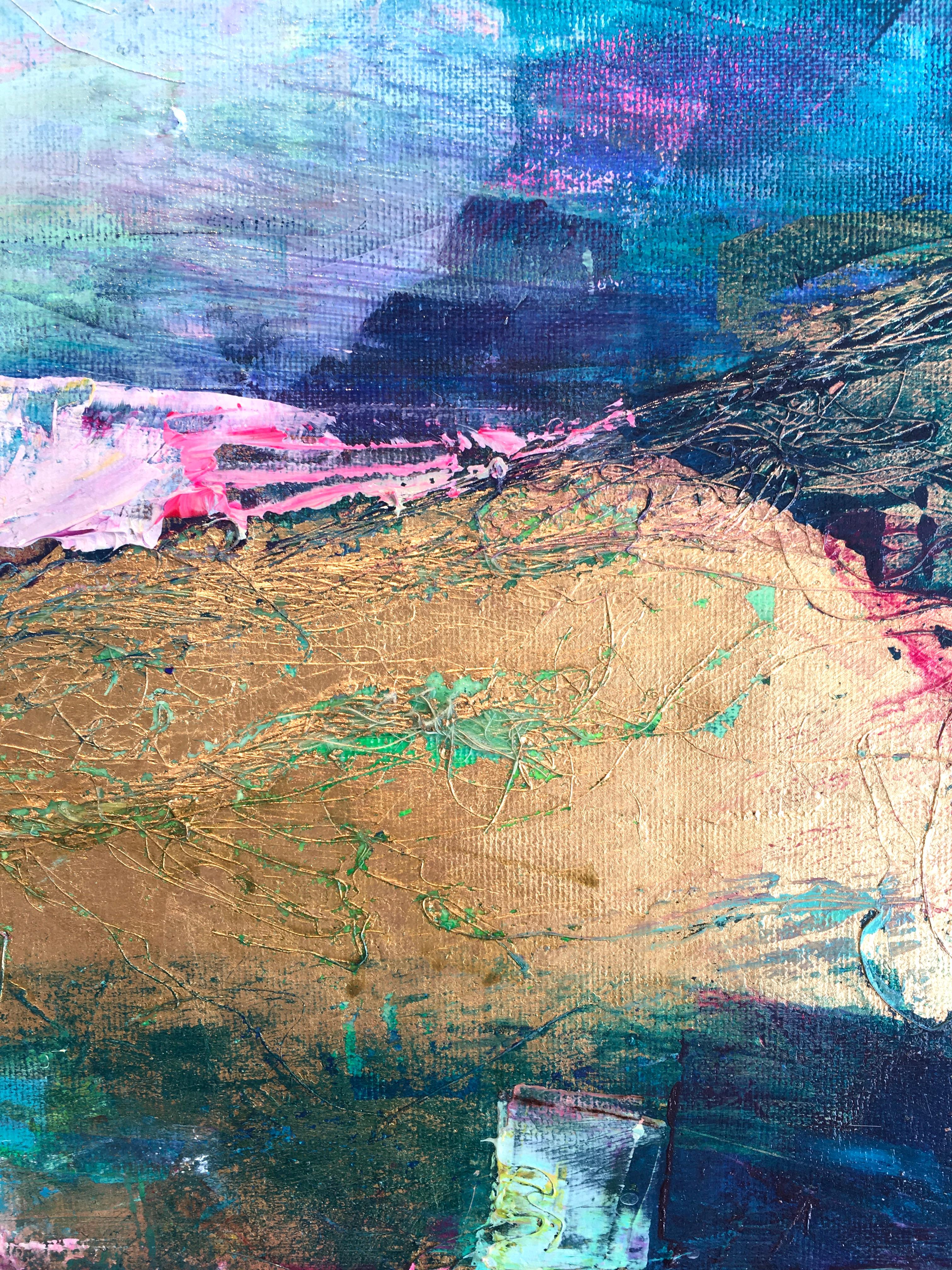 Coastal Walk II - abstract rural landscape mixed media art modern expressionist - Painting by Magdalena Morey
