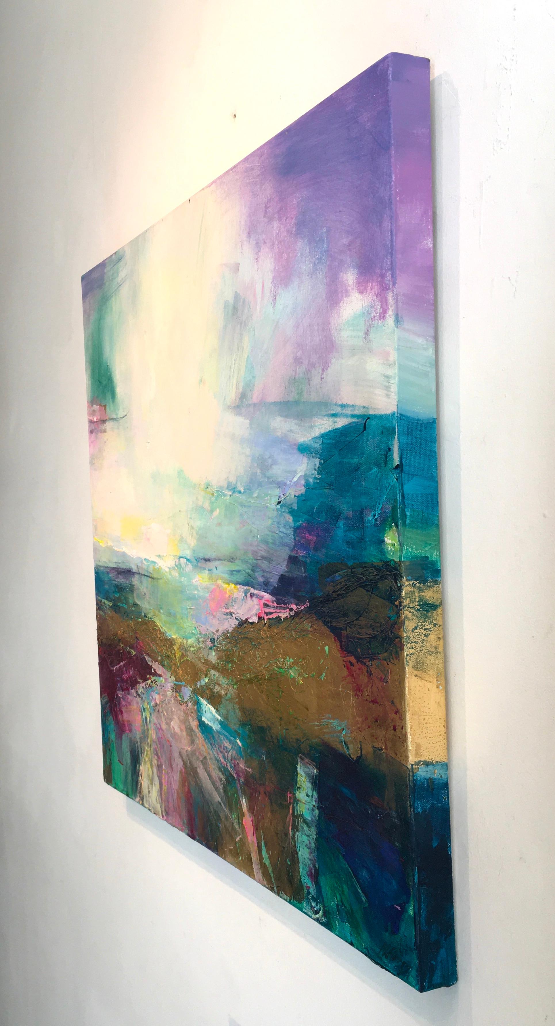 The original Abstract Painting by Magdalena Morey is painted on deep edge stretched canvas. It is signed, stringed and ready to be displayed. This original artwork uses a unique combination of gold leaf, acrylic and watercolour paints and pastels on