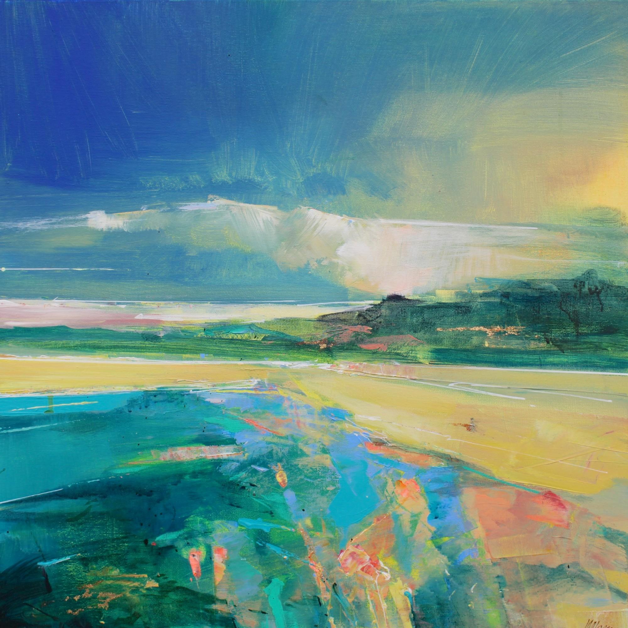 Magdalena Morey Abstract Painting - Enjoying Warm Glow 4-original abstract seascape painting- modern landscape art