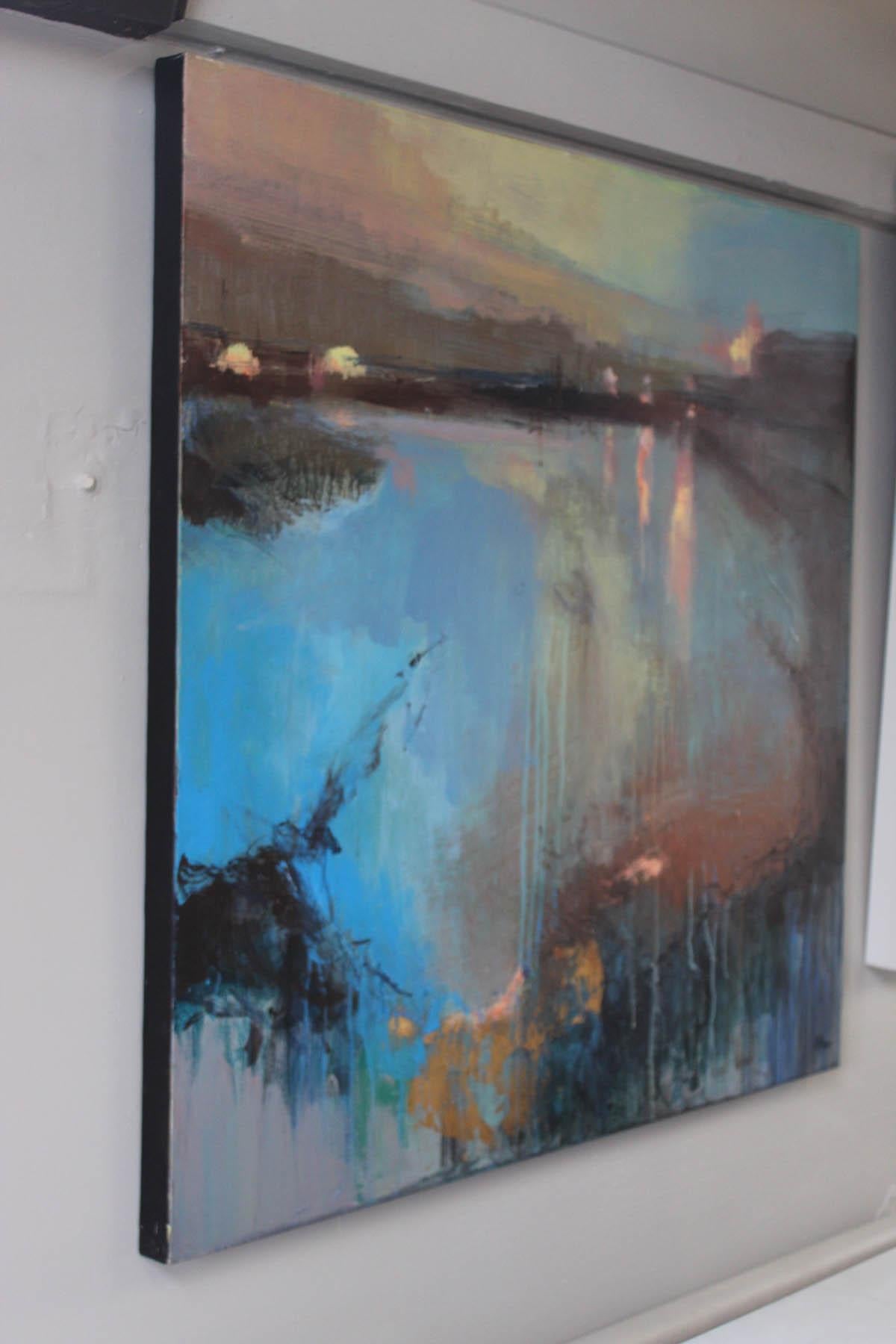 Paseo nocturno 4, Arte abstracto original, Pintura de paisaje contemporáneo - Painting Expresionismo abstracto de Magdalena Morey