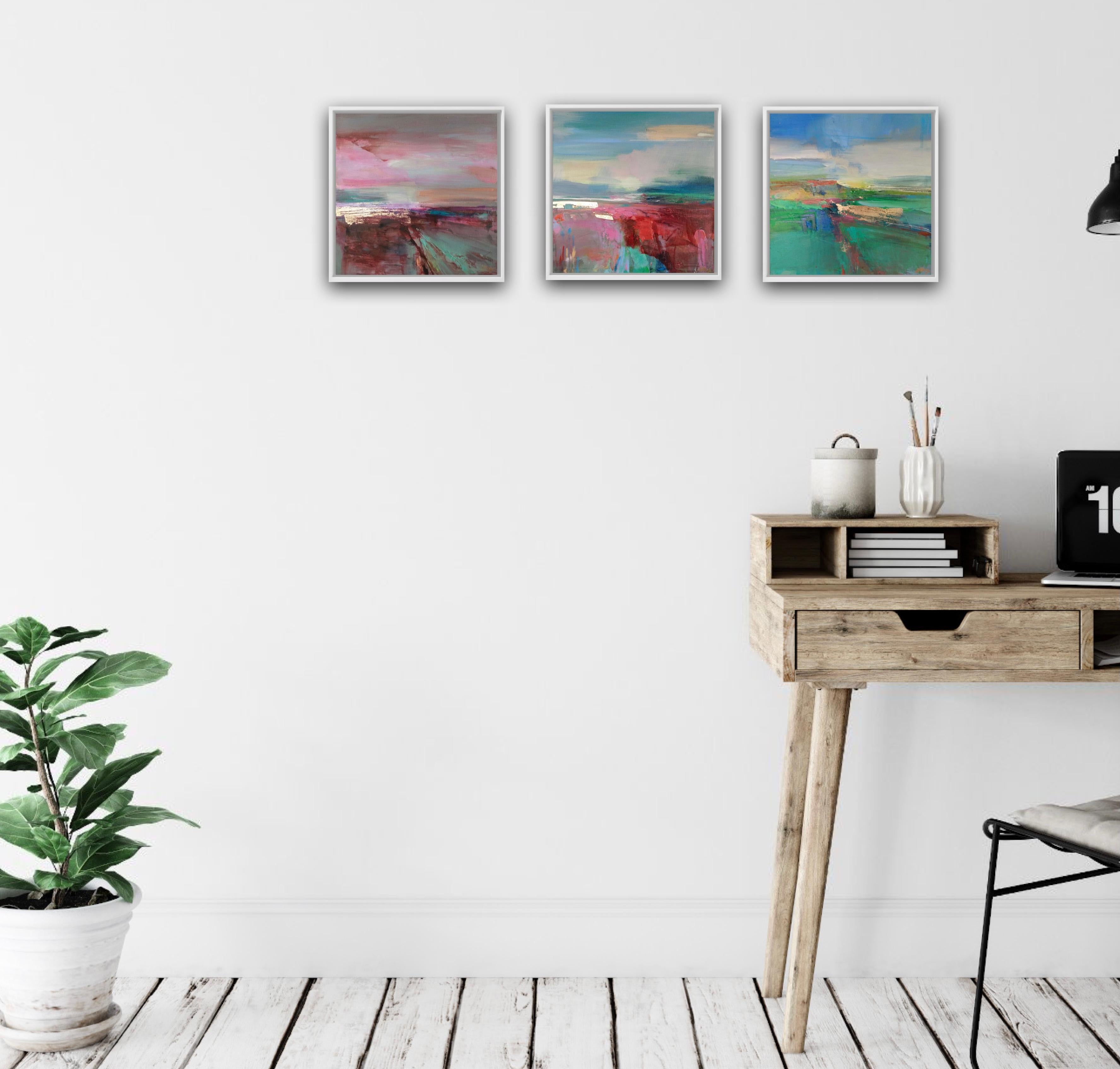 Exploring Every Path 2, Exploring Every Path 3 and Exploring Every Path 4 - Gray Landscape Painting by Magdalena Morey