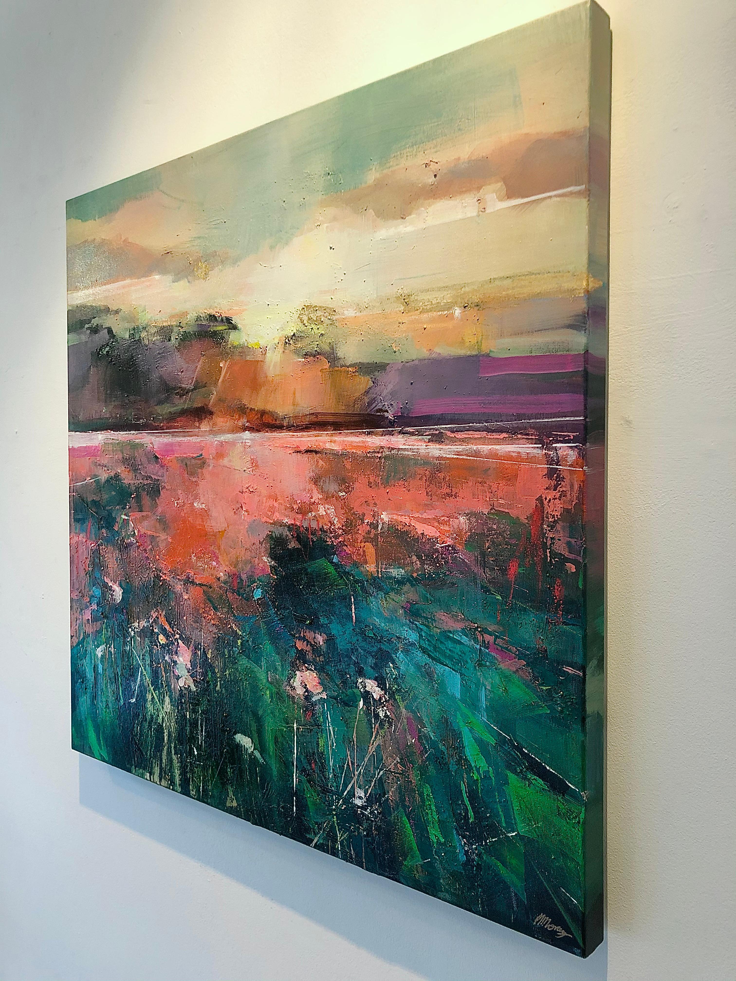 From the Hilltop-original abstract sunset landscape oil painting- modern Art - Marron Landscape Painting par Magdalena Morey