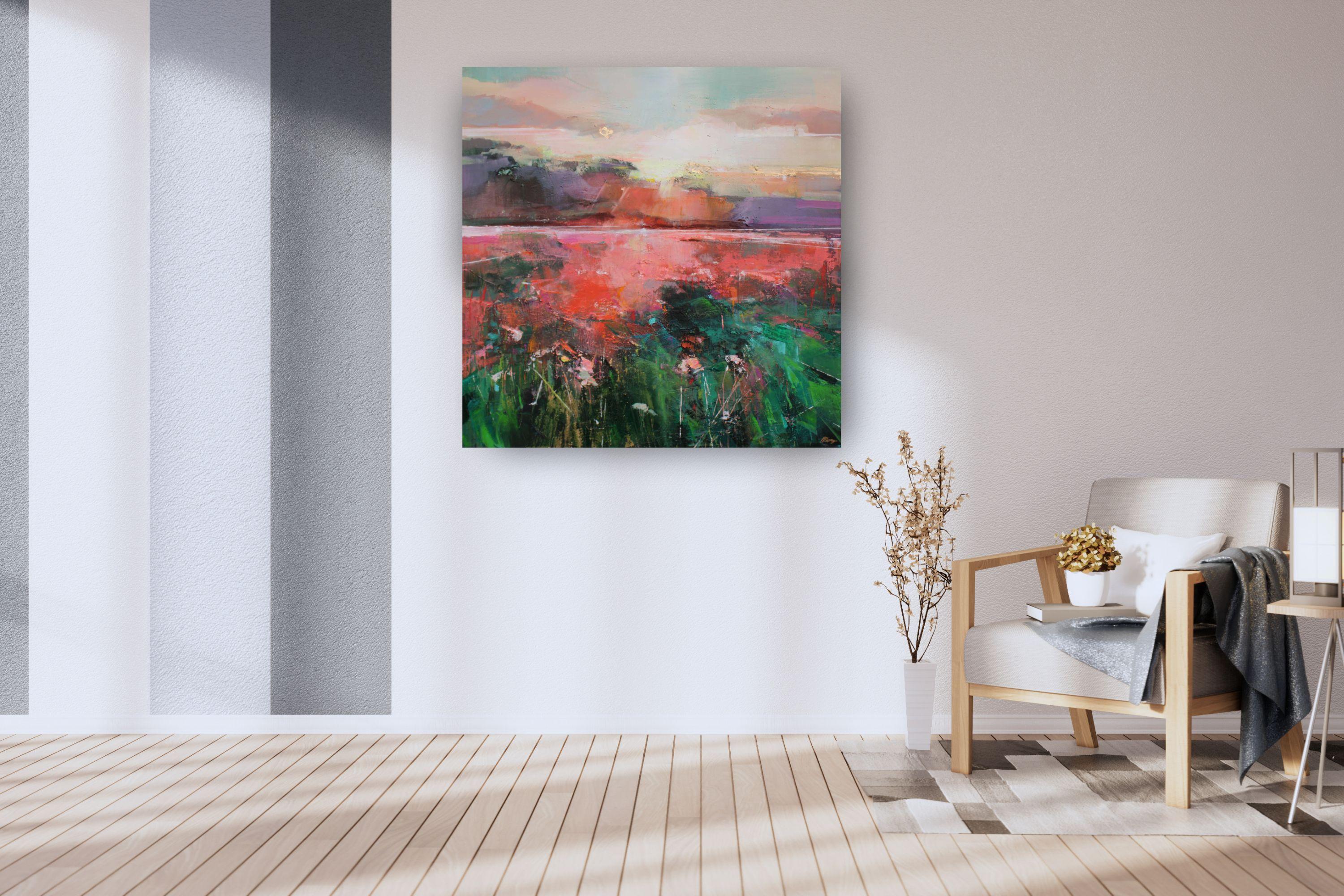From the Hilltop-original abstract sunset landscape oil painting- modern Art For Sale 1